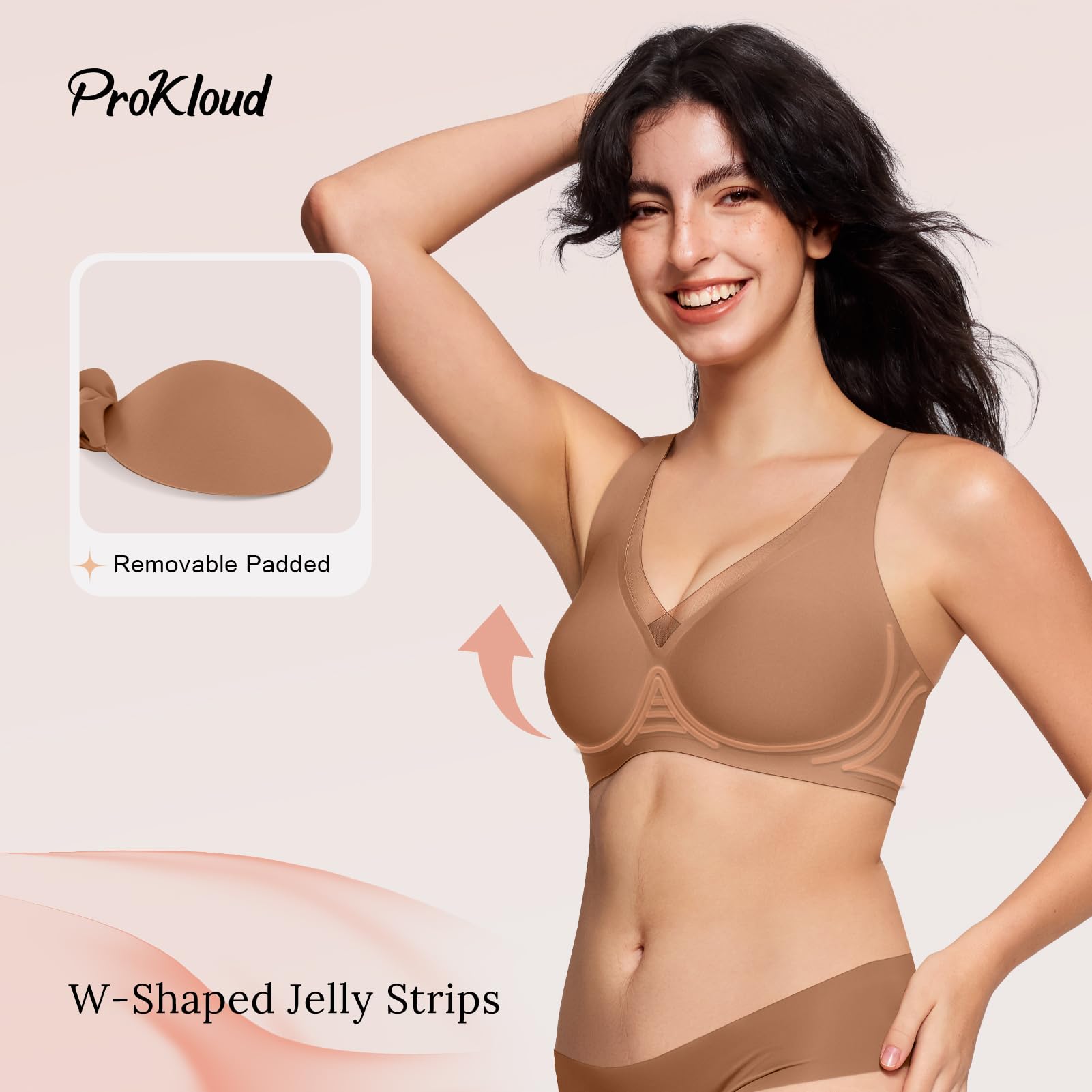 ProKloud Wireless Bra for Women No Underwire Deep V Mesh Bras Seamless Comfortable Push Up Bralettes with Support and Lift