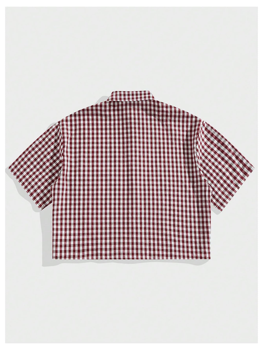 SHENHE Men's Plaid Button Down Short Sleeve Cropped Shirt Gingham Collared Shirt Top Red XX-Small
