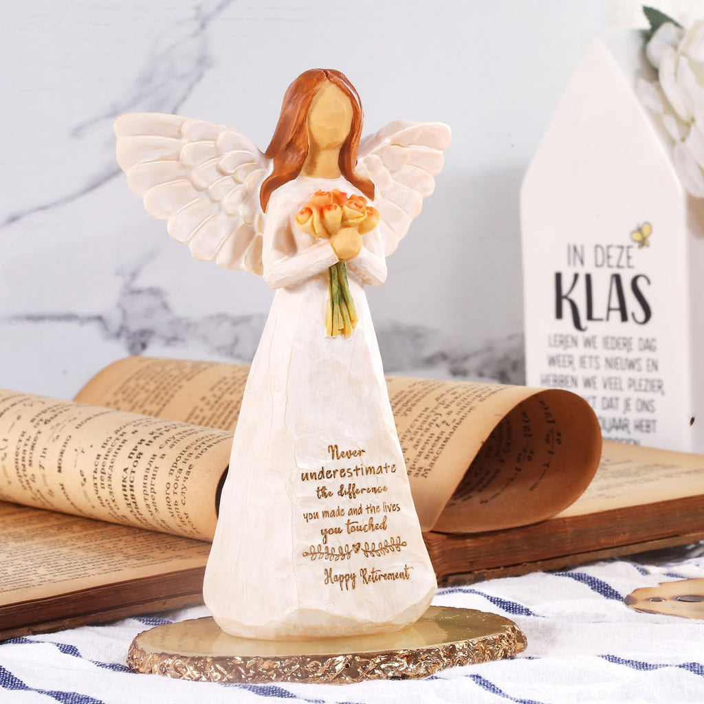 Kohehe Retirement Gift for Woman, Happy Retirement Gift for Woman, 5.5” Angel Figurine for Retirement Party Decorations, Retired Gifts for Coworkers Friends