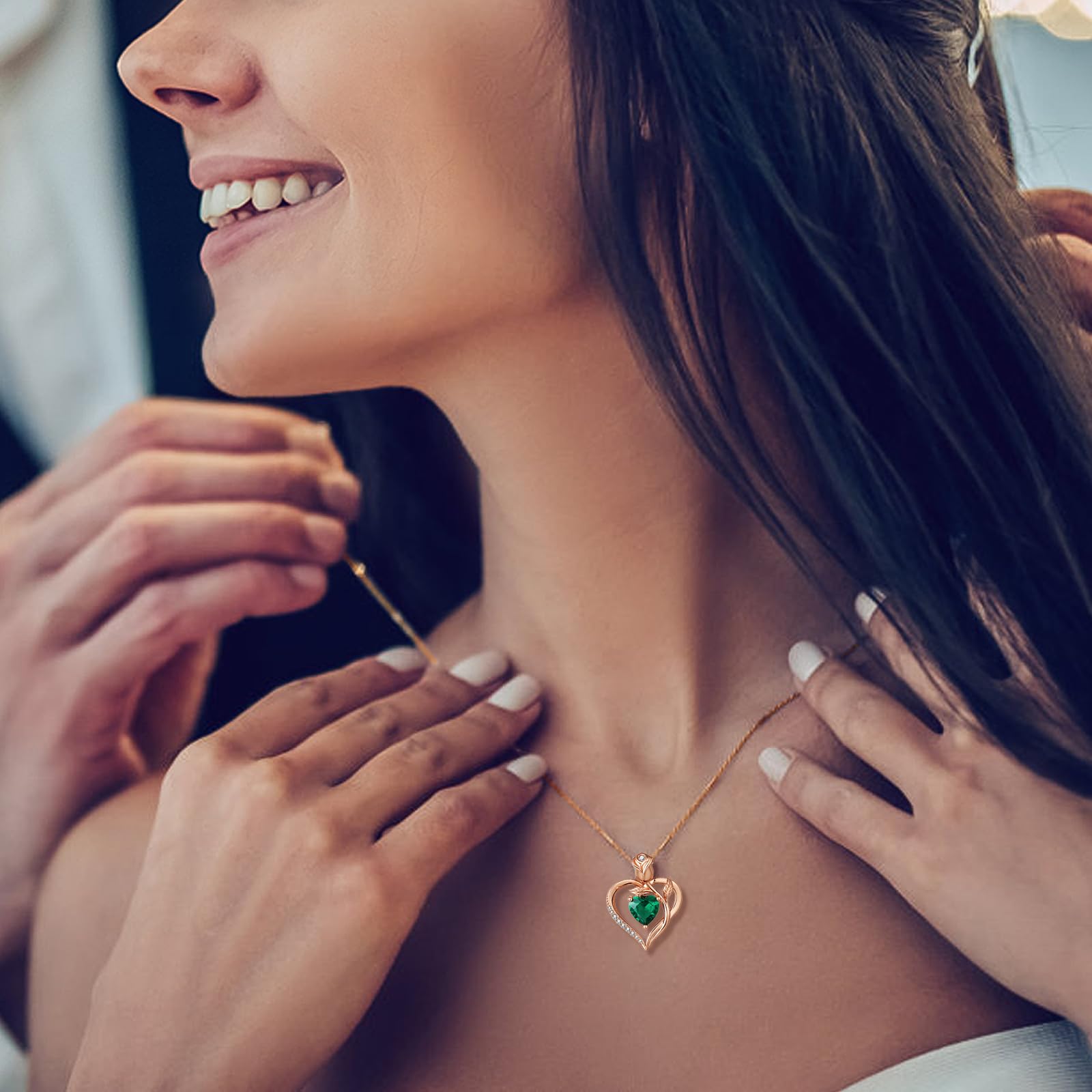 1.2CT Rose Heart Lab-Grown Emerald Necklace for Women Jewelry D Color VVS1 S925 Sterling Silver 18K Rose Gold Plated Necklace for Wife Girlfriend Mom Daughter Wedding Anniversary Christmas Birthday Gift for Women Engraved I Love You