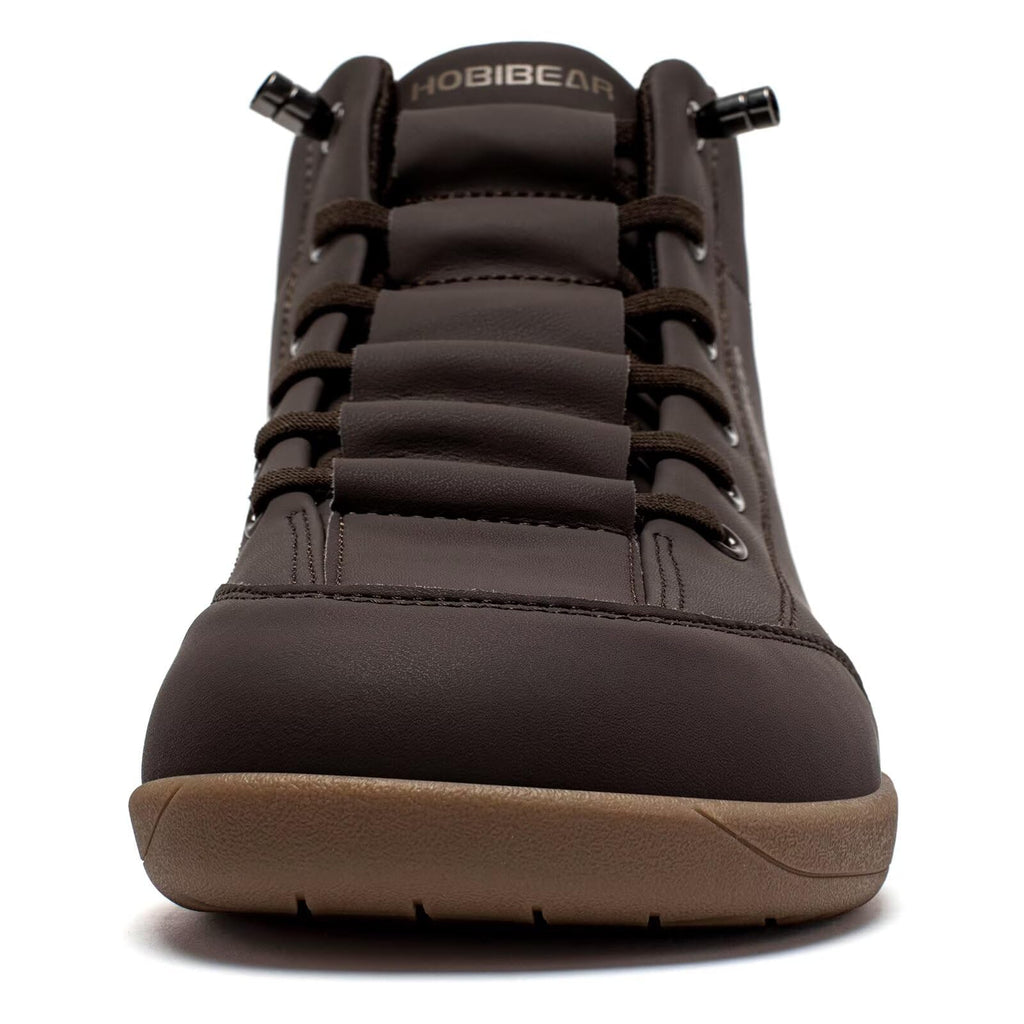 HOBIBEAR Leather Barefoot Boots Zero-Drop Wide Width Minimalist Shoes Unisex Mid Top Walking Boots(Dark Brown Women 11,Men 10)