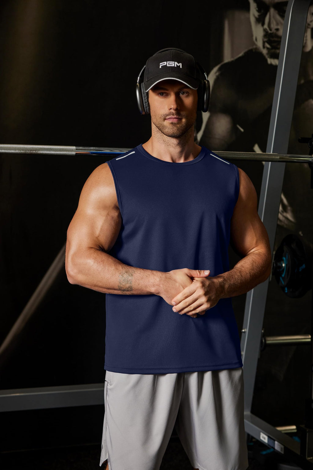 COOFANDY Men Workout Tank Tops Sleeveless Fitness Shirt Navy Breathable Mesh Athletic Tanks Running Tee Shirts Large