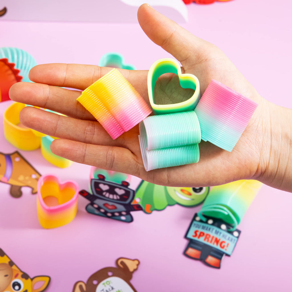 JOYIN 28 Packs Valentine's Day Animal Cards with Coil Springs Rainbow Springs, Stress Relief Coil Toys with Cards for Kids Valentine's Classroom Exchange Prizes Game Prizes, Valentine's Party Favors