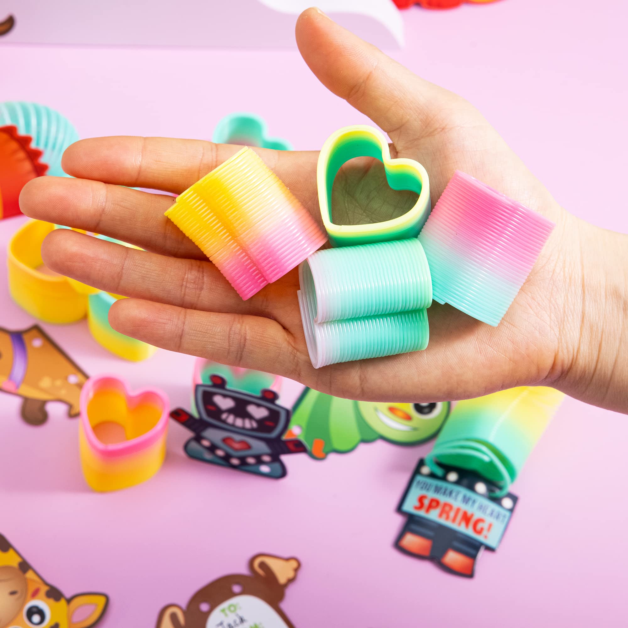 JOYIN 28 Packs Valentine's Day Animal Cards with Coil Springs Rainbow Springs, Stress Relief Coil Toys with Cards for Kids Valentine's Classroom Exchange Prizes Game Prizes, Valentine's Party Favors