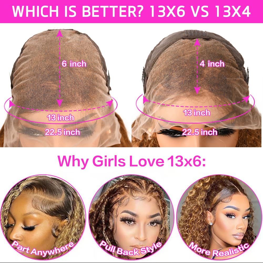 Tylokra 30inch Highlight Ombre Lace Front Wig Human Hair 13x6 HD Honey Blonde 4/27 Deep Wave Lace Frontal Wigs Glueless Wigs Human Hair