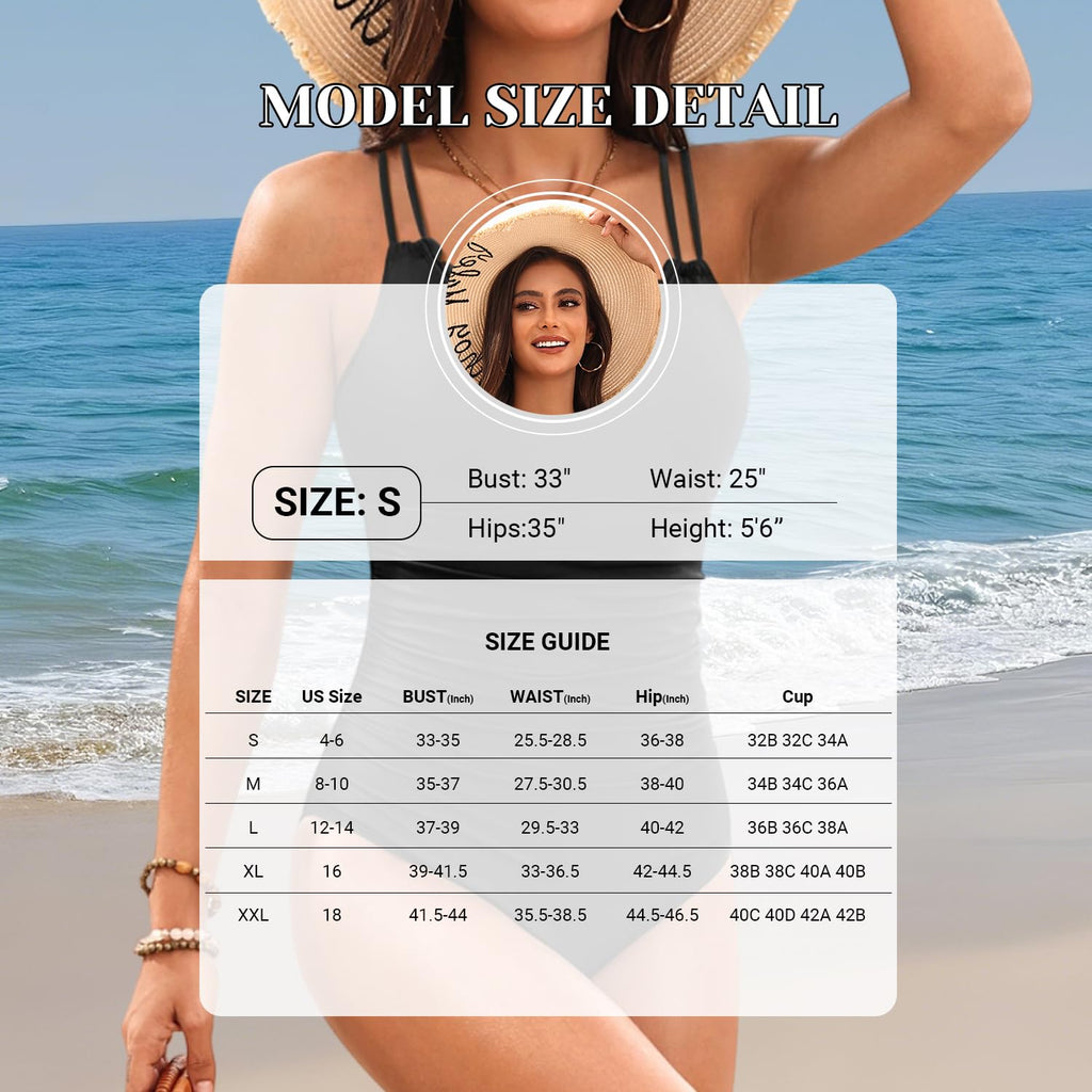Daci Black Womens One Piece Swimsuit Tummy Control - Slimming Bathing Suit Scalloped Neck Swimwear 2026 M