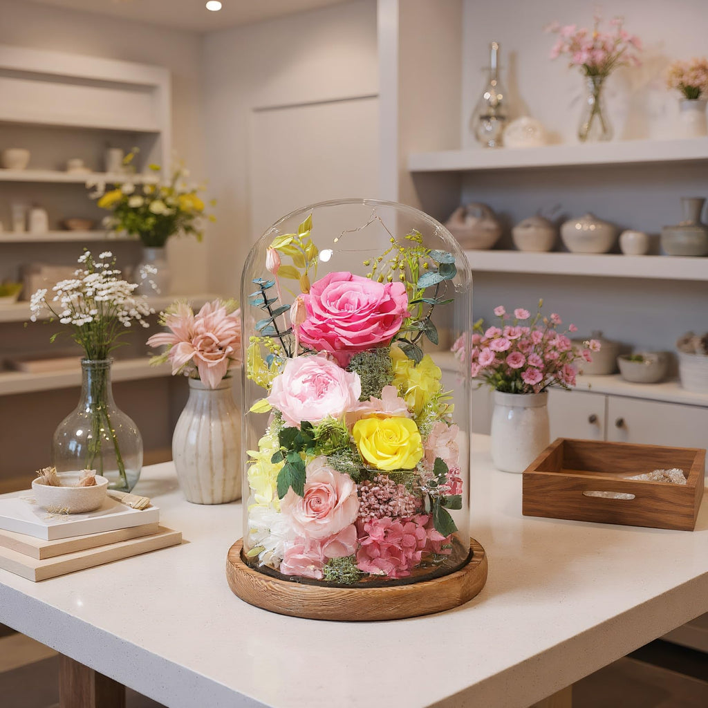 lovenfold Flowers for Delivery Preserved Flowers Rose in Glass Dome,Pink Rose Forever Flowers Birthday Gifts for Women Mom Grandma Friend for Her,Home Decor