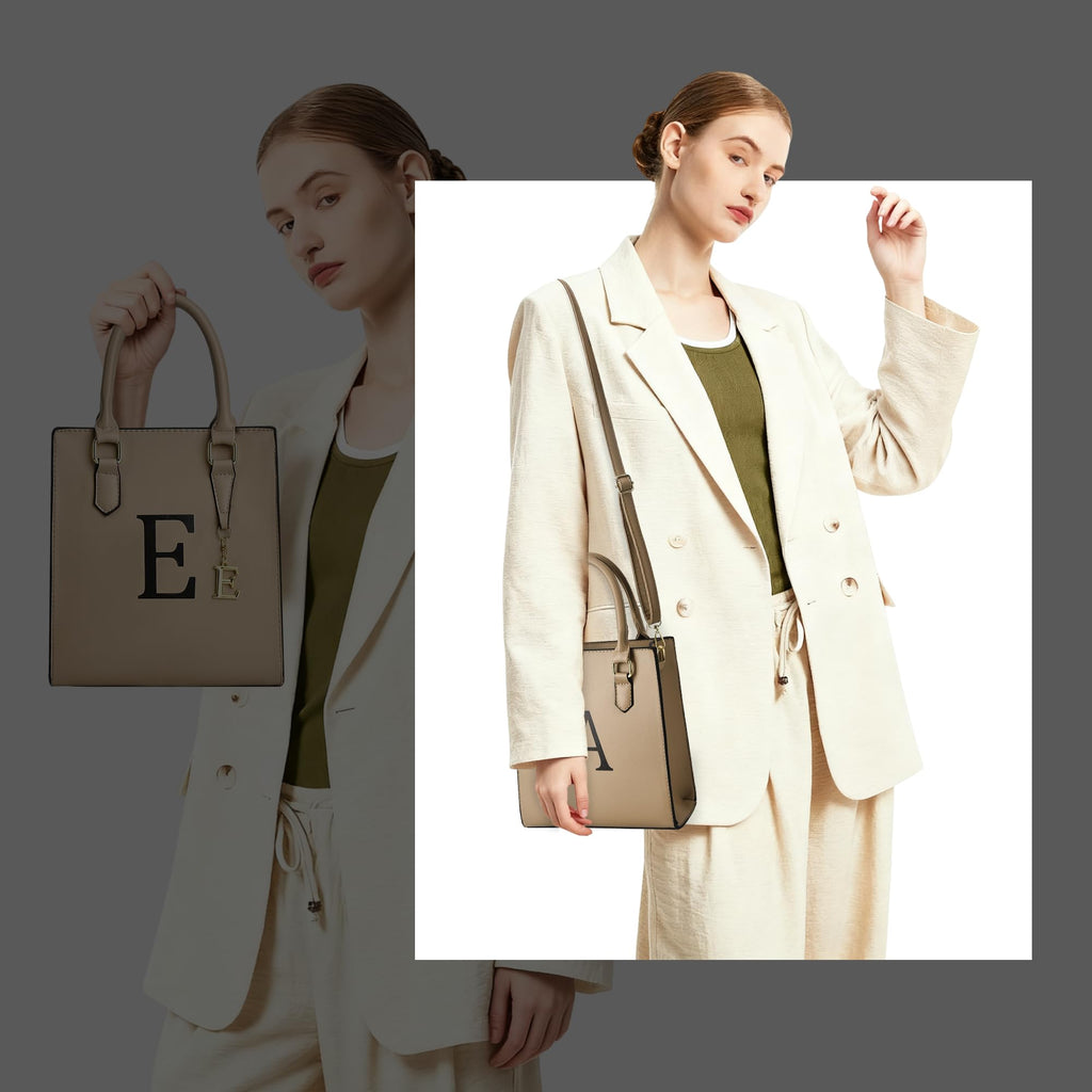 I IHAYNER Women Tote Bags Trendy Personalized Initial Shoulder Bag Top Handle Satchel Purse for Women Crossbody Hobo Handbags (Khaki-S)