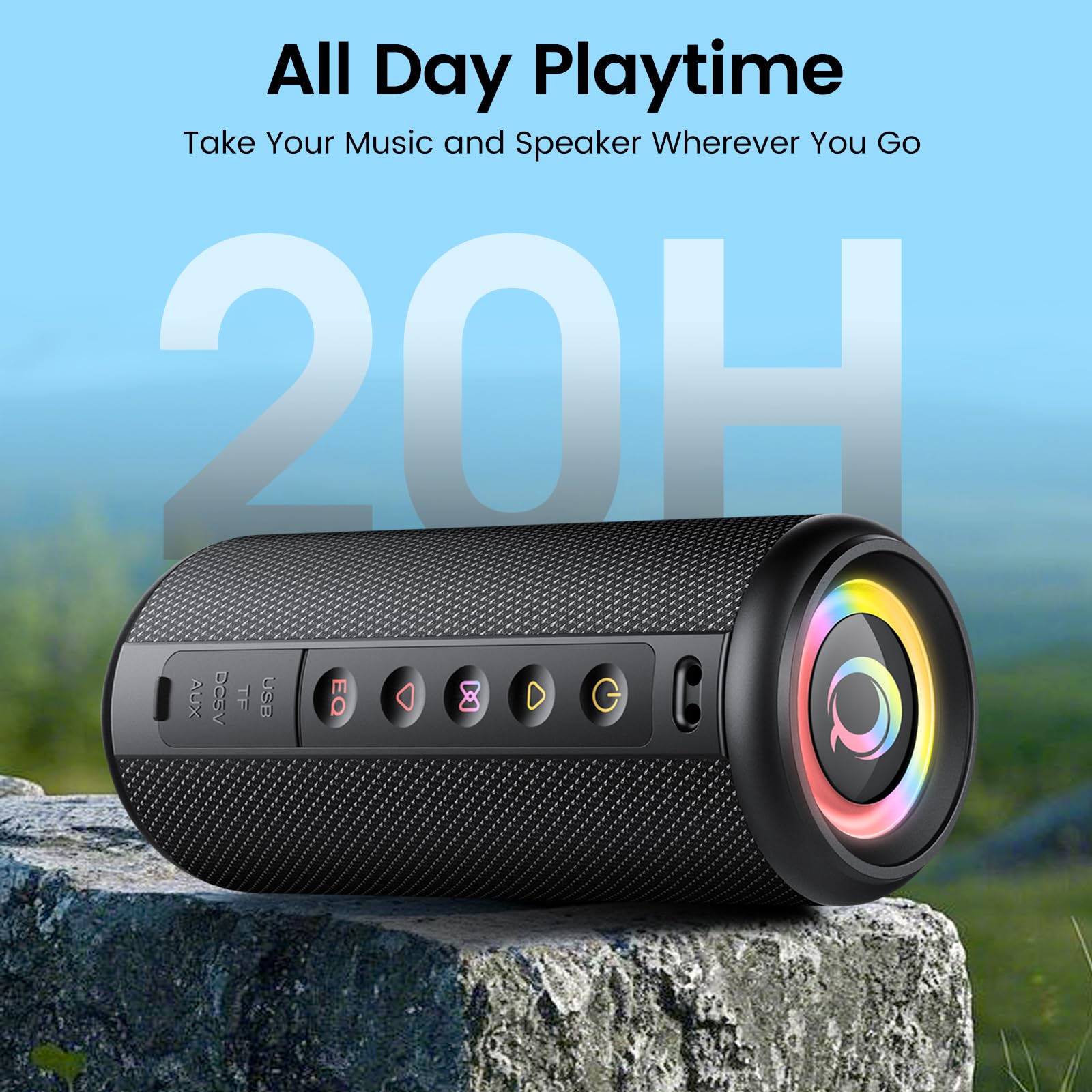 dotn Portable Bluetooth Speaker, 2026 Bluetooth 5.4 Wireless Speaker with 20W HD Loud Stereo Sound, 20H Playtime, LED Lights, IP7, TWS Pairing, Built-in Mic, for Outdoor, Home, Beach, Party, Gift