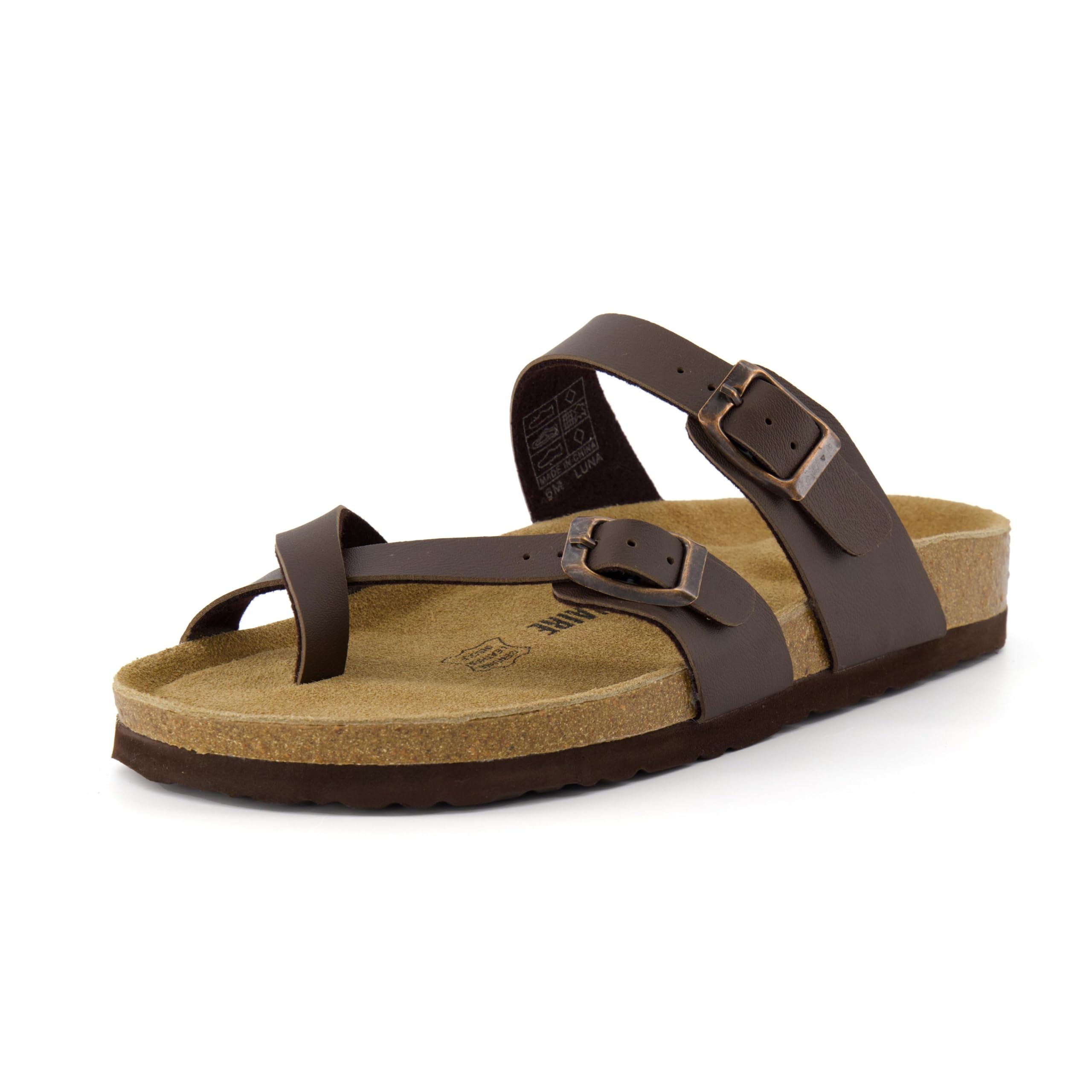 CUSHIONAIRE Luna Sandals for Women, Cork Footbed Womens Sandals for Summer Comfort with Adjustable Straps, Wide Width Available, BROWN 10