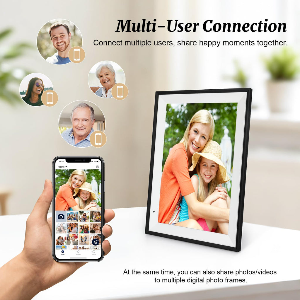 Digital Picture Frame 10.1 Inch Digital Photo Frame 32GB Storage, WiFi Picture Frame with1280x800 IPS Touch Screen, Auto-Rotate Photo Frame Share Your Photos and Videos via AiMOR App, Black
