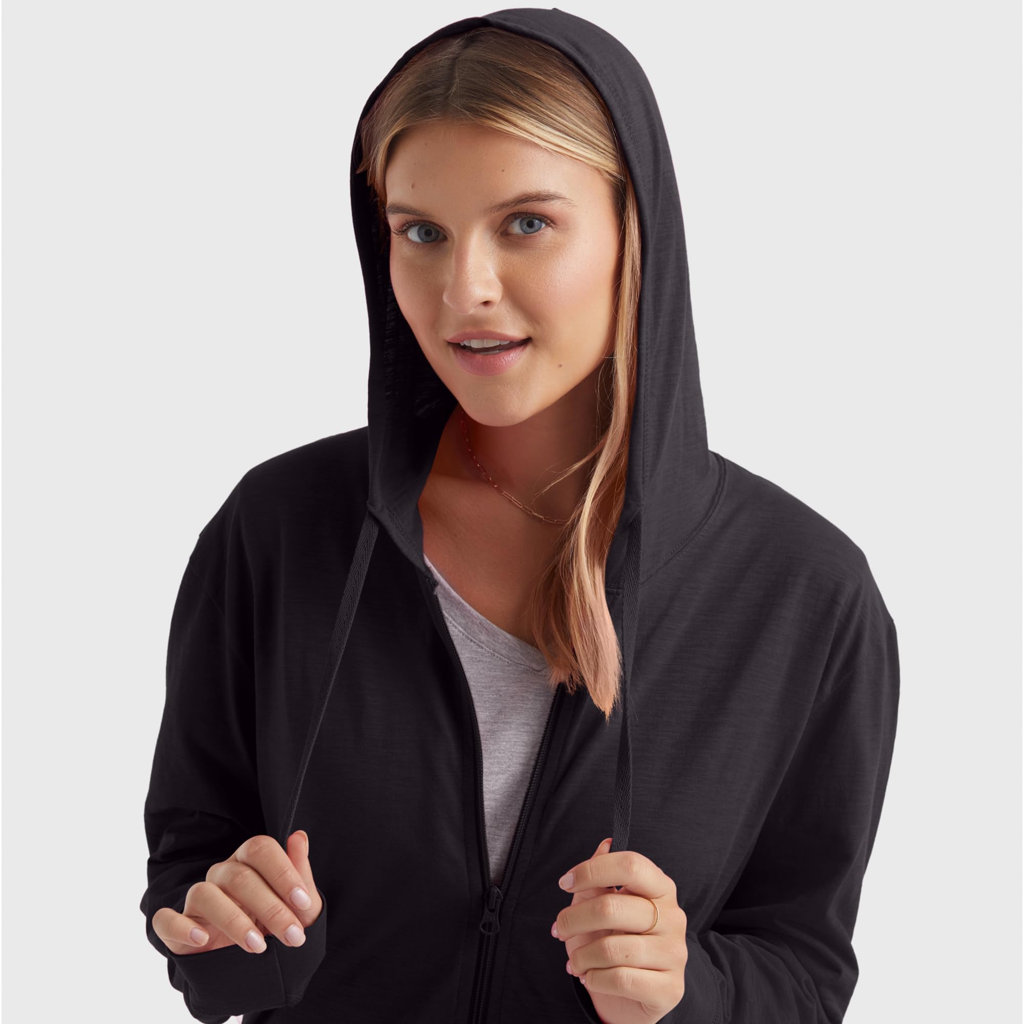Hanes Women's Jersey Full Zip Hoodie, Black, Medium