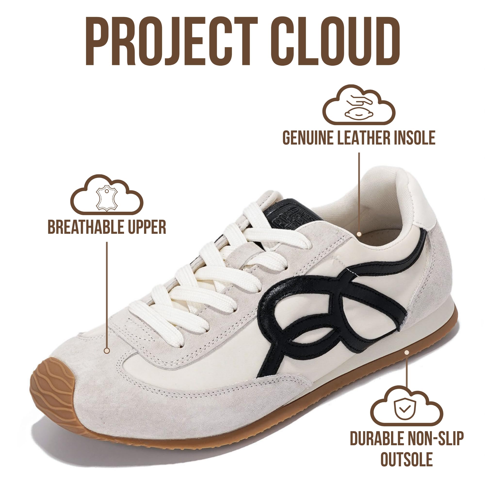 Project Cloud Womens Shoes with Leather Memory Foam Insole Trendy Sneakers for Women - Lightweight & Non-Slip Womens Sneakers Walking Shoes for Women Footwear(Lowy,Whit,8) White