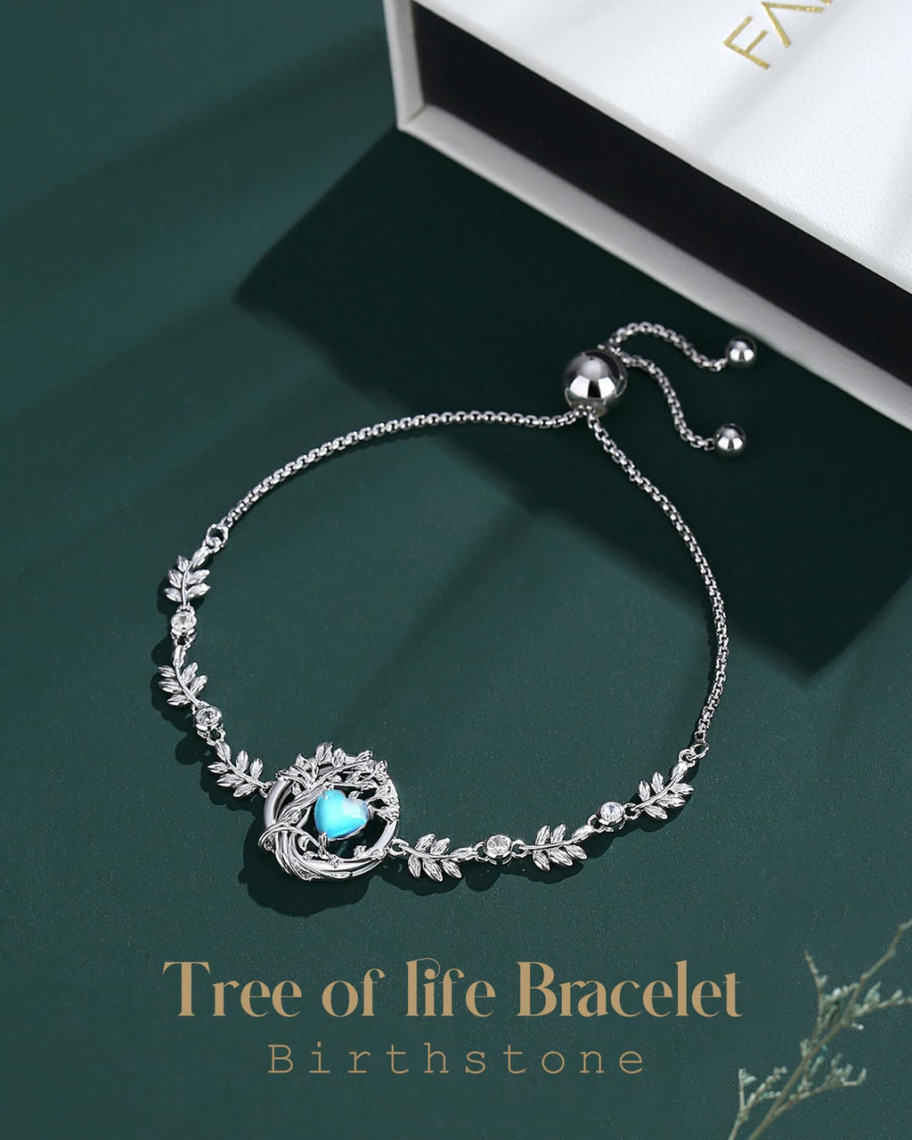 FANCIME Tree of life June Birthstone Bracelet for women Sterling Silver Tree Jewelry Moonstone Charm Bracelet Rainbow Gemstone Anniversary Birthday Christmas Gifts for Wife Mom Her