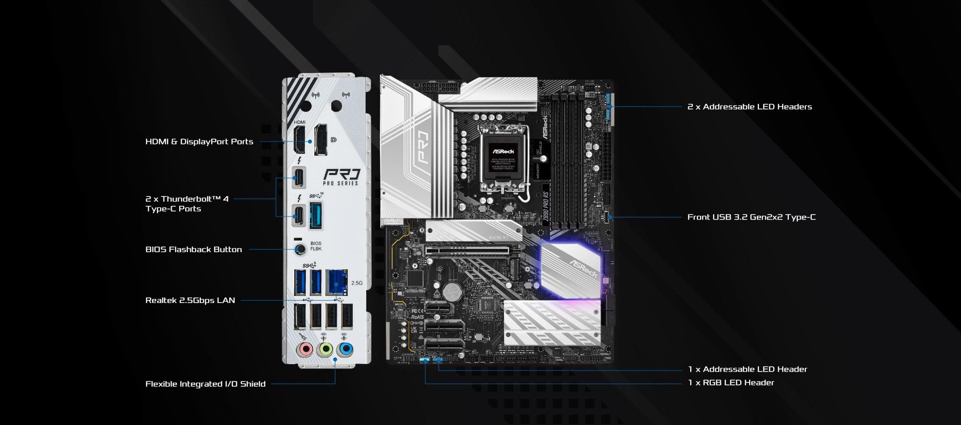ASRock Intel Core Ultra Z890 Pro RS ATX Motherboard LGA1851 RL-ILM DDR5 8666 MHz 256 GB M.2 PCIe 5.0 Thunderbolt