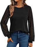 AUTOMET Long Sleeve Tops for Women Blouses Dressy Casual Shirts for Women 2026 Spring Fashion Outfits Lace Business Cute T Shirts Work Summer Clothes Black M