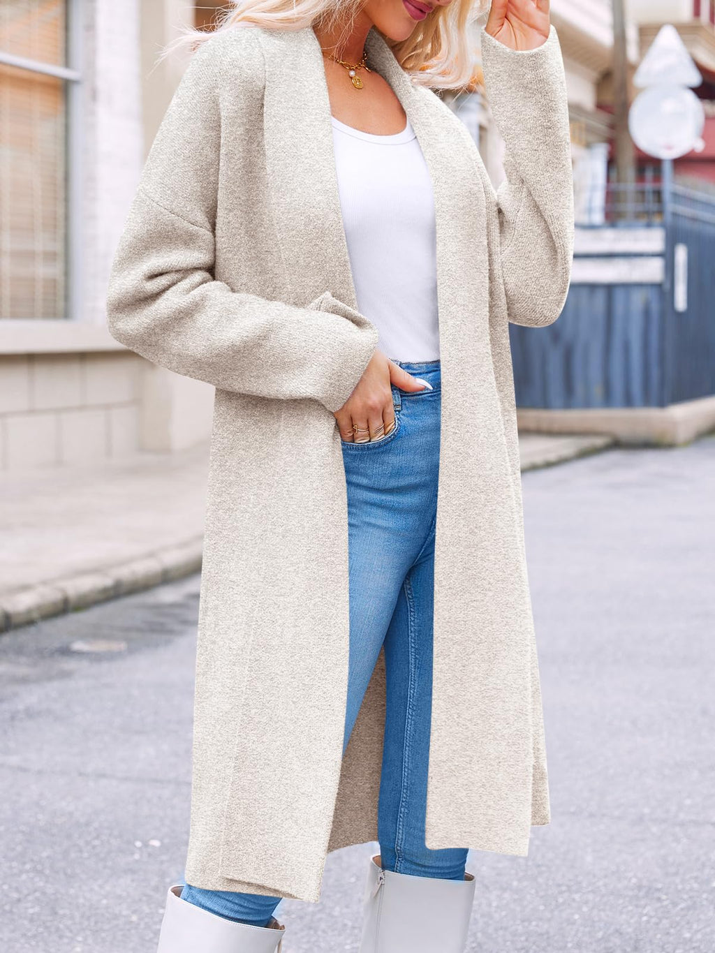 Saodimallsu Womens Long Cardigan Sweaters Chunky Open Front Oversized Slouchy Knit Fall Trendy Coatigan Jackets Apricot