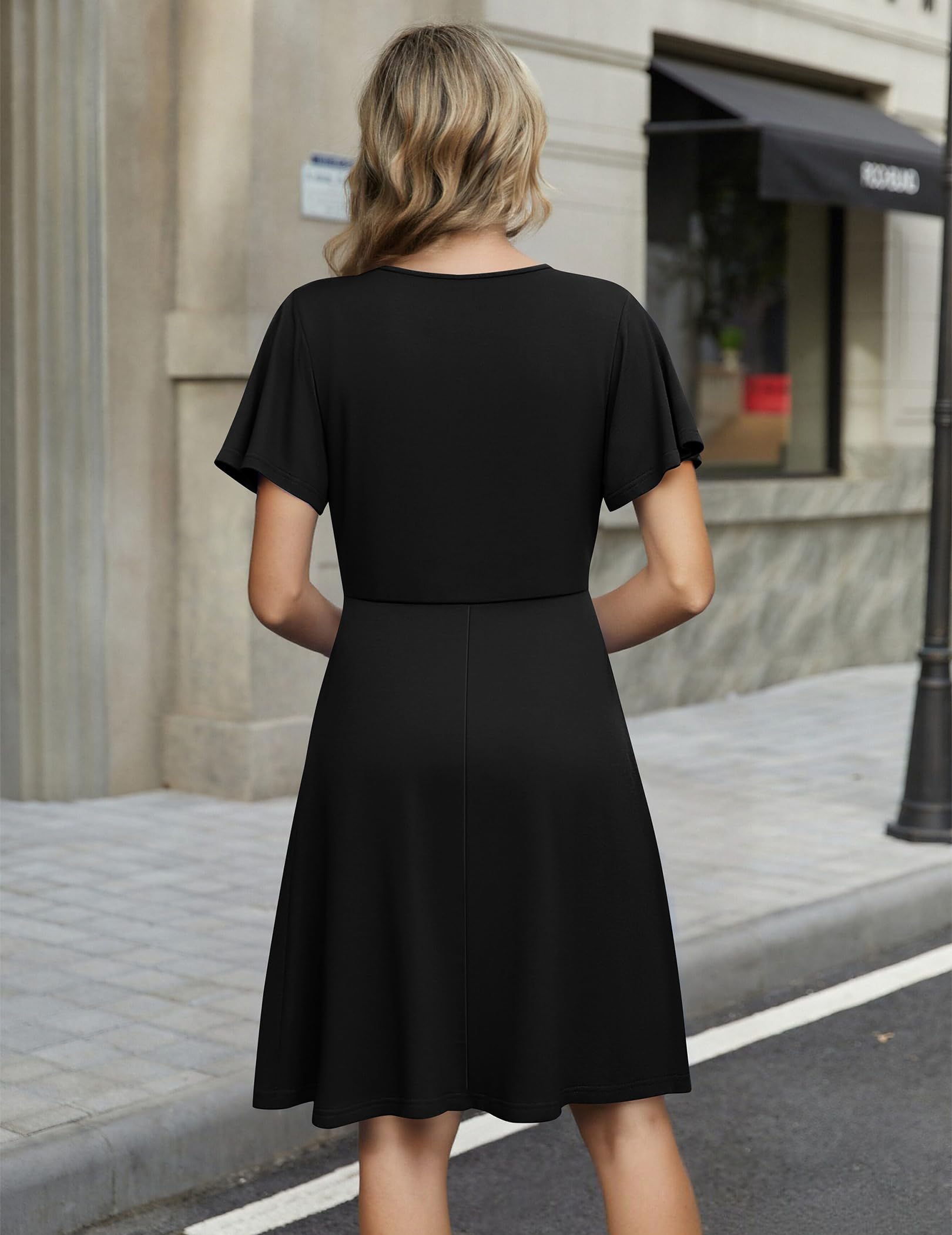 Zeagoo Zeago Dresses for Women Sundress Summer Black Dresses Wrap V Neck Beach Hawaiian Ruffle Short Sleeve Midi Dress with Pockets