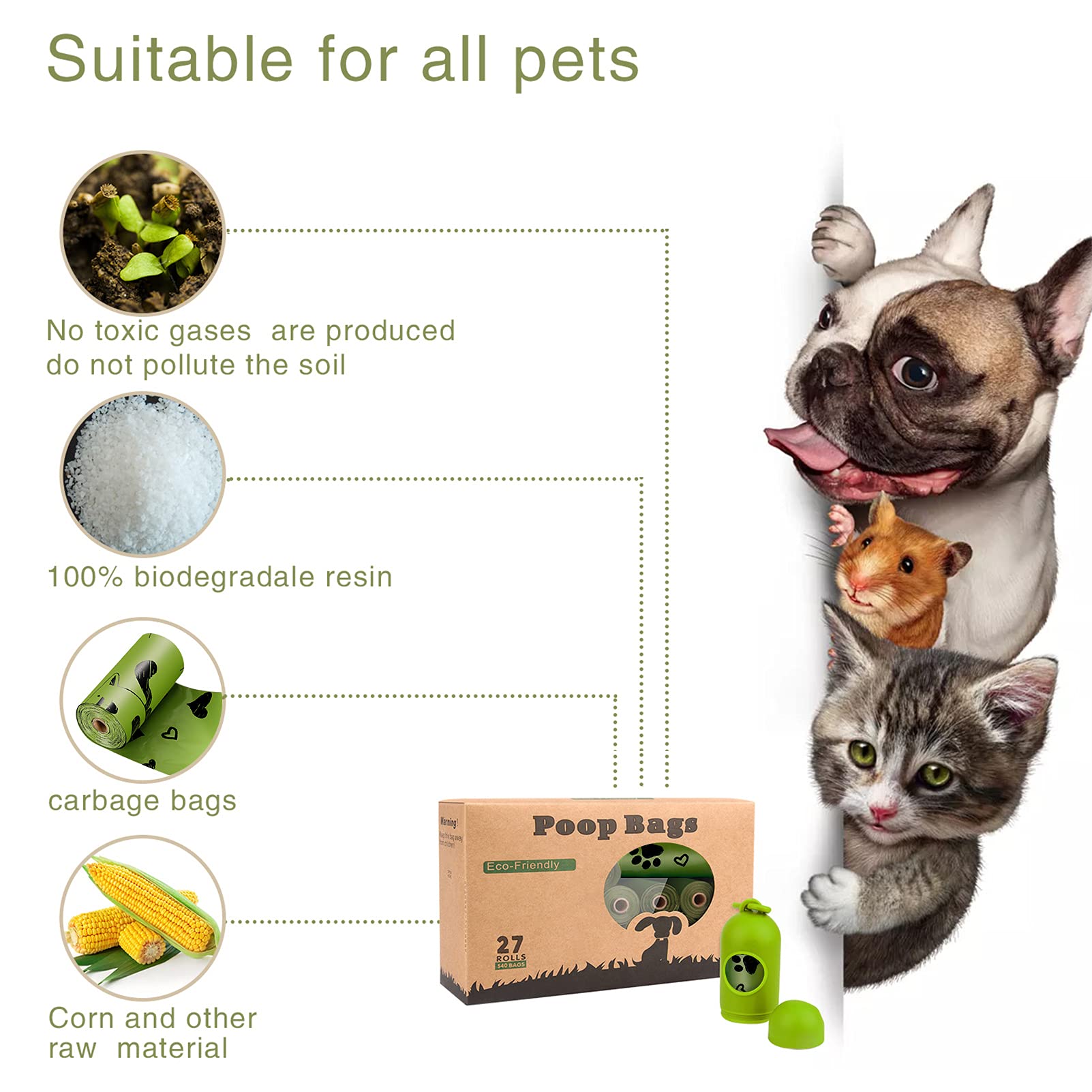 Yingdelai Dog Poop Bag Biodegradable - 540 Count Dog Waste Bags with Dispenser, Extra Thick Strong Leak Proof Poop Bags for Dogs Doggy | Scented