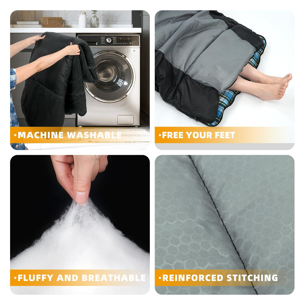 Sleeping Bags for Adults Teens Cold Weather &Warm, 3 Seasons, Cotton Flannel Liner Sleeping Bag, Lightweight Compact Camping Essentials Equipment, Hiking, Outdoor, Travel(T-Shaped) (Black Grey)