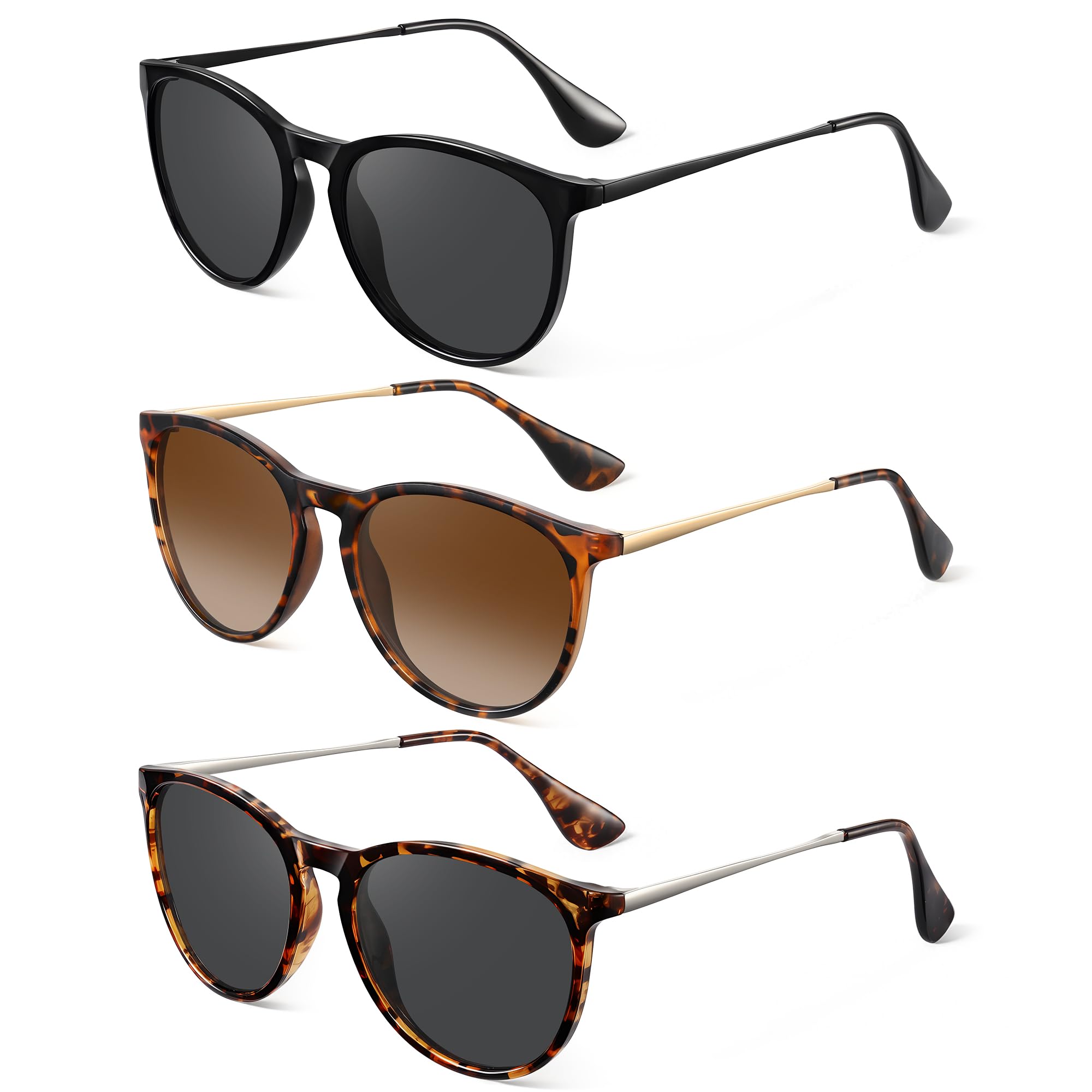 Vcarsian Polarized Sunglasses for Women - Vintage Round Sun Glasses Classic Retro Trendy Style with UV Protection Lightweight Frame