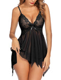 Avidlove Women Lingerie Lace Babydoll V Neck Sleepwear Strap Chemise Black L