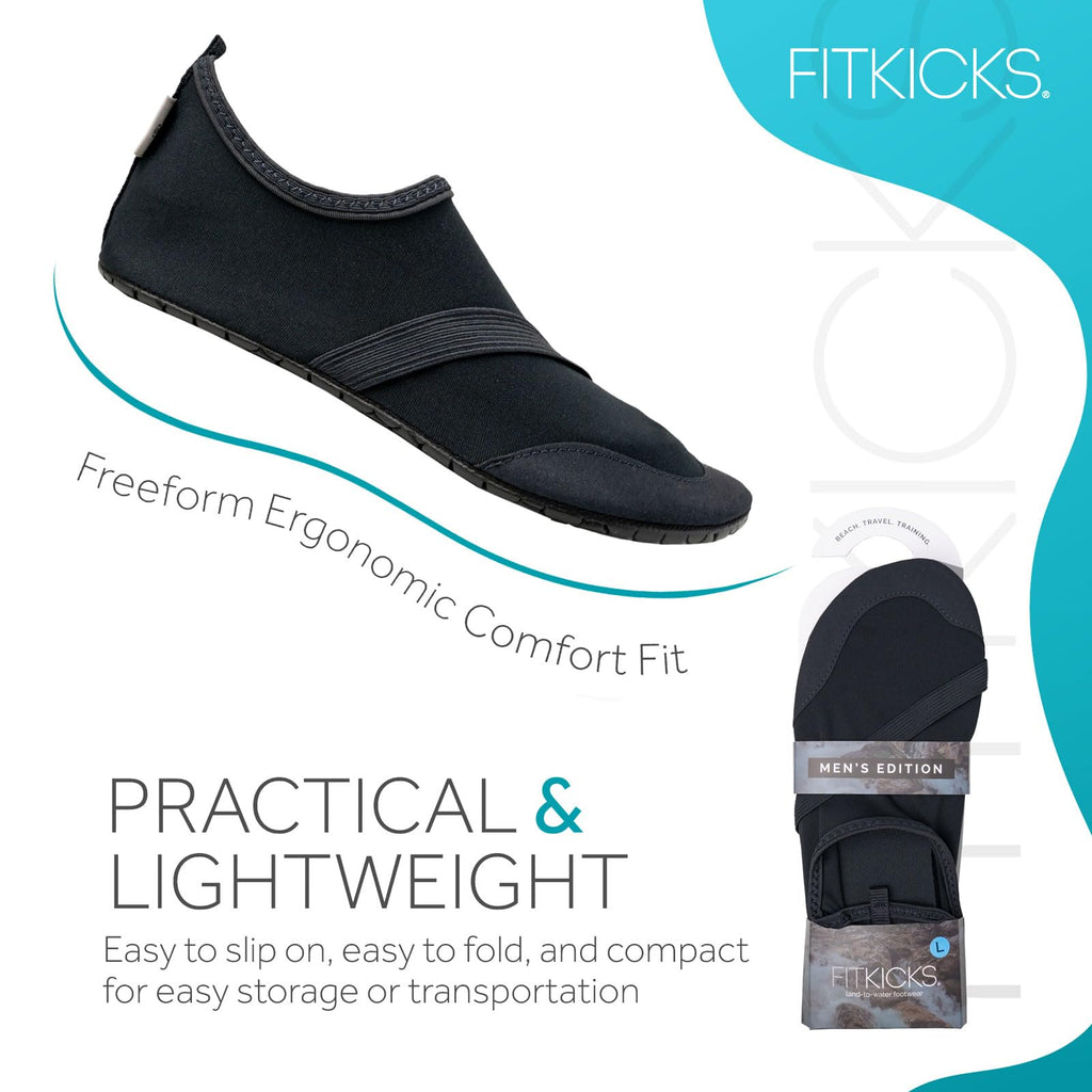 FITKICKS Active Men's Footwear Foldable Water Shoes - Midnight Tide Black, Medium
