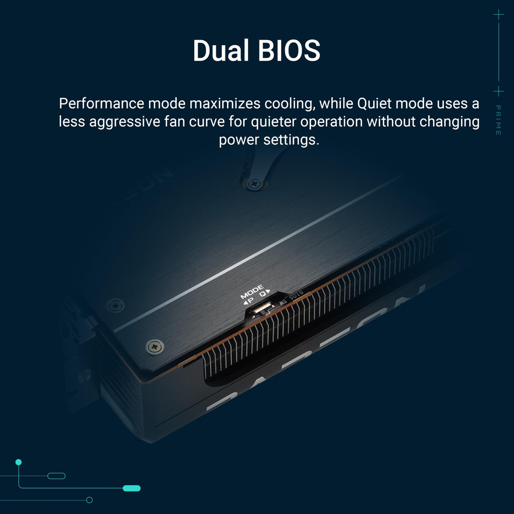 ASUS Prime Radeon™ RX 9070 XT OC Edition Graphics Card, AMD (PCIe 5.0, HDMI/DP 2.1, 2.5-Slot Design, Axial-tech Fans, Ball Bearings, Dual BIOS, GPU Guard)