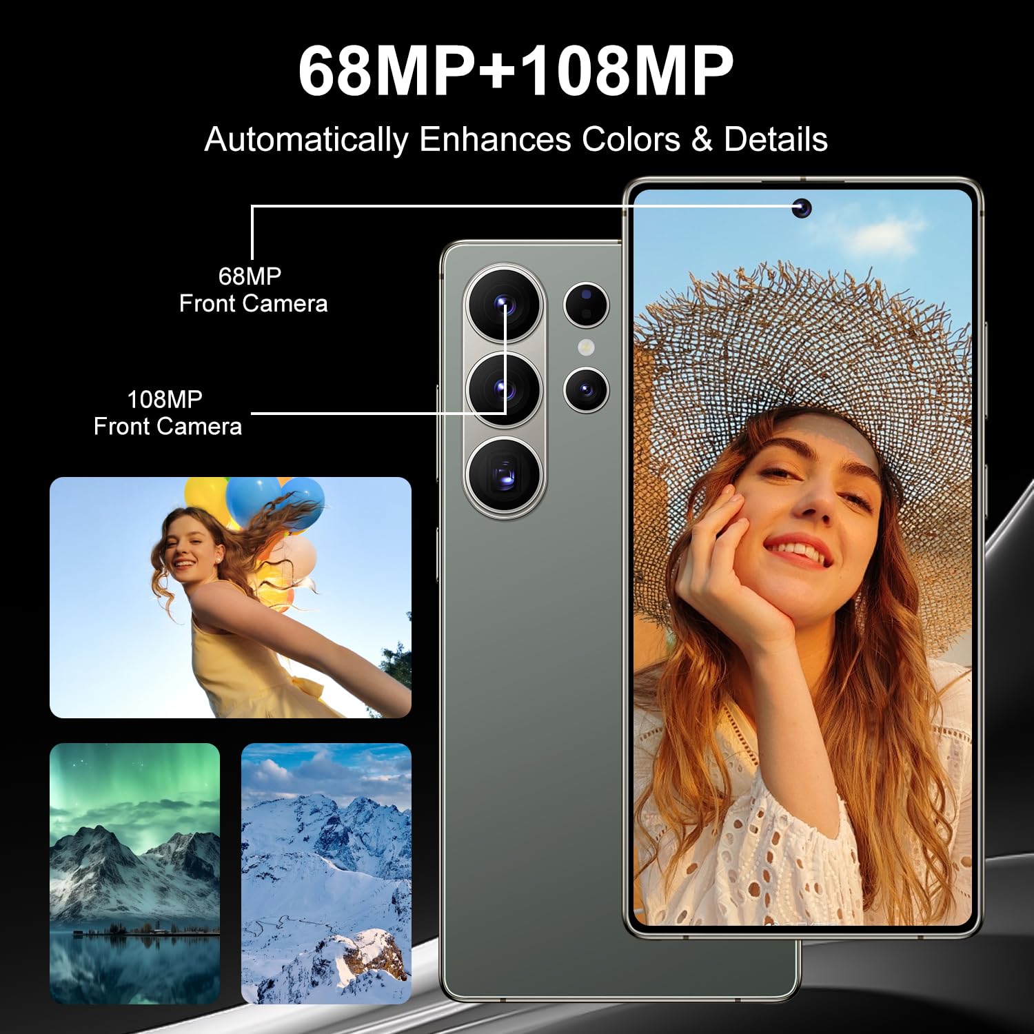 QFJ 26 Ultra 12+512GB Smartphone - 7000mAh Battery, 6.99-inch Display, Built-in Pen,Android 15,68MP+108MP Dual Camera/Dual SIM/Fingerprint Lock/Face(Green)