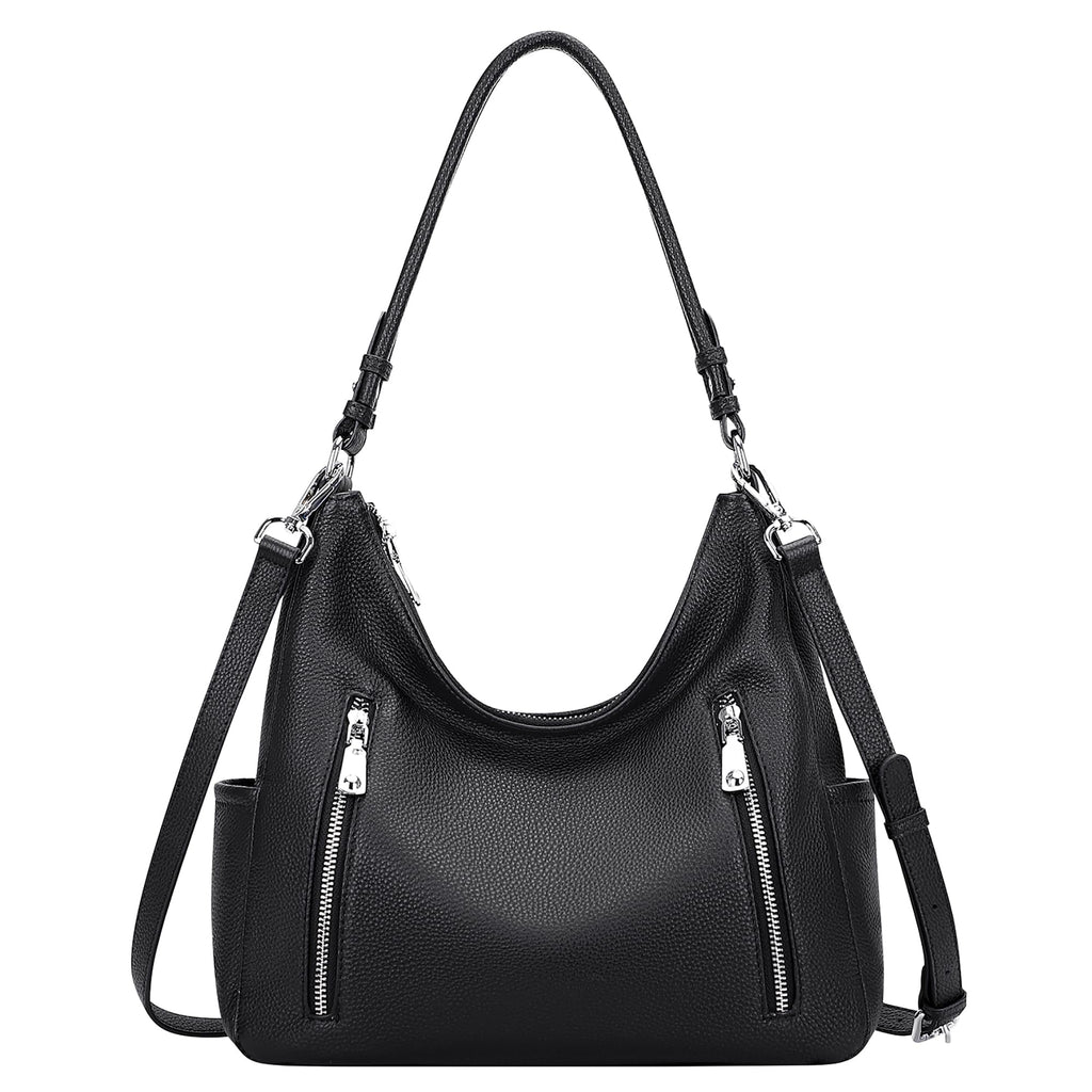 Over Earth Genuine Leather Purses for Women Medium Hobo Bag Lady Crossbody Handbags with 2 Detachable Straps(O150E UG Black)