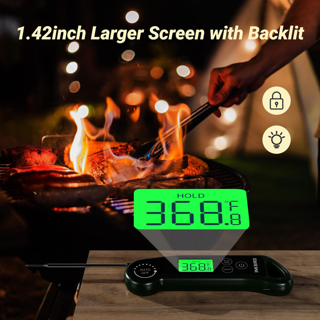 INKBIRD 0.5 Seconds Instant Read Meat Thermometer for Cooking RHT-11K, ±0.5℉ Accuracy Digital Food Thermometer with 1.42inch Large Screen, Waterproof Kitchen Thermometer for Candy, Grill, BBQ, Brewing