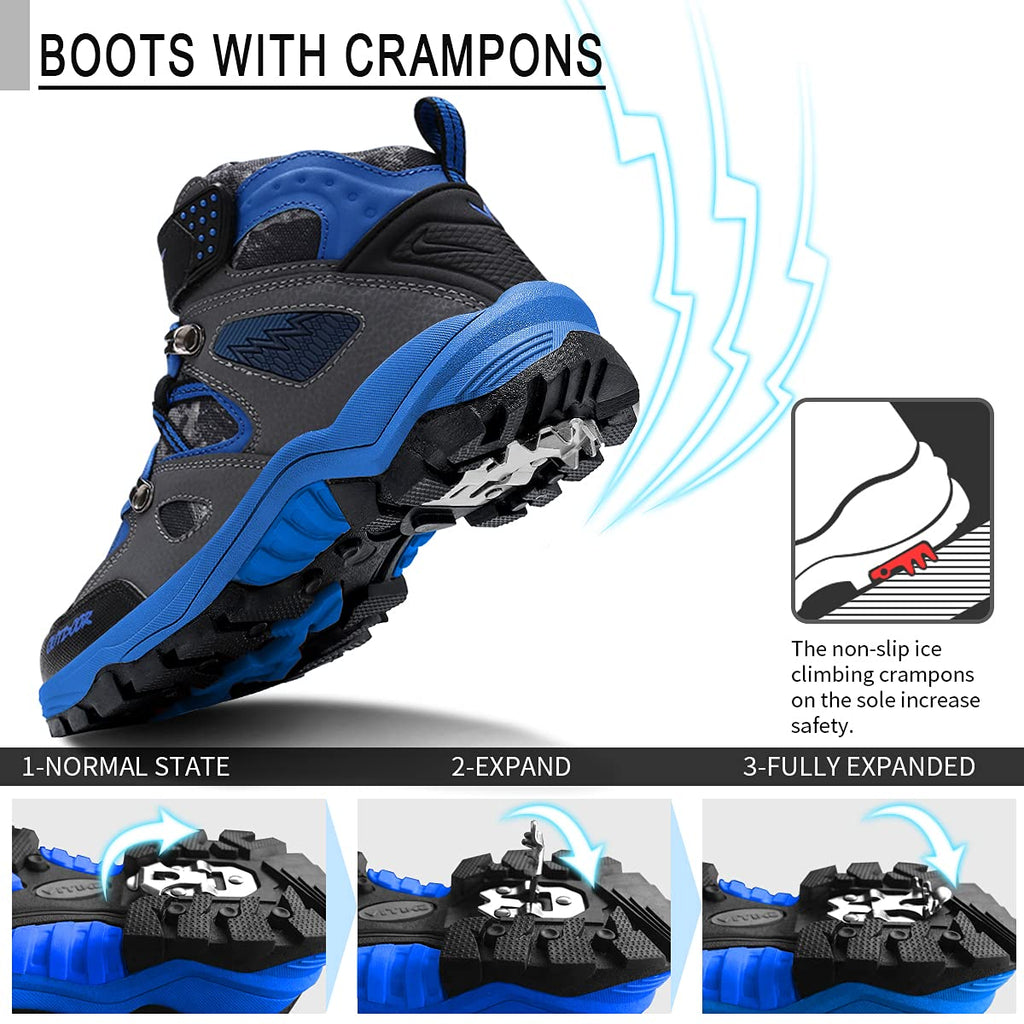 Littleplum Boys Snow Boots Winter Waterproof Antiskid Boots Hiking Outdoor Shoes for Kids(Toddler/Little Kid/Big Kid) Black Blue Big Kid Size 5.5