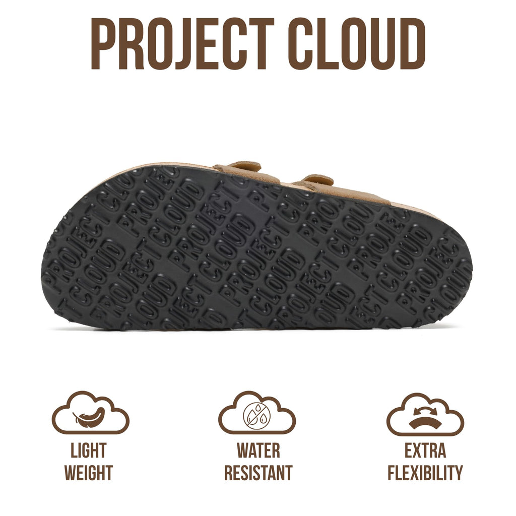 Project Cloud 100% Genuine Leather Womens Sandals -Lightweight Womens Slides Memory Foam Insole & Cork Footbed Sandals Women - Non-Slip Beach Essentials Summer Sandals for Women 2026(Lian,CHSTNUT,9)