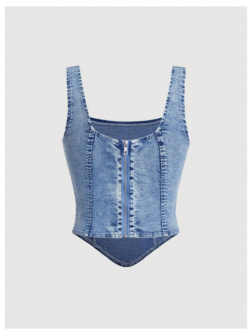 WDIRARA Women's Denim Corset Tank Top Asymmetrical Hem Crop Tops Sleeveless Zip Up Back Tanks Light Wash Small