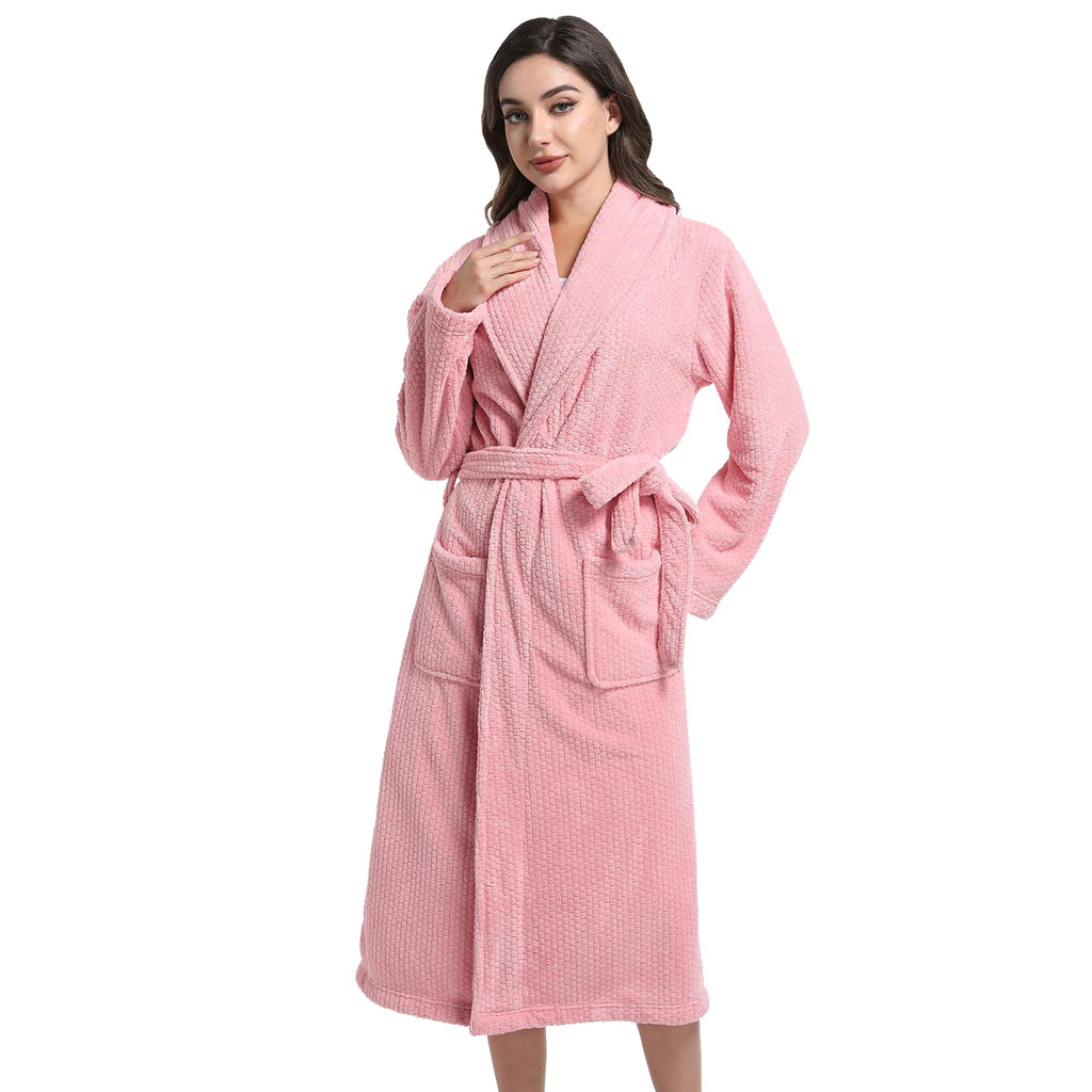 PJGGZ Women's Shawl Collar Bathrobe, Soft Long Towel Robes for Women - Super Absorbent Quick Dry Yet Warm(Light Pink, S/M)