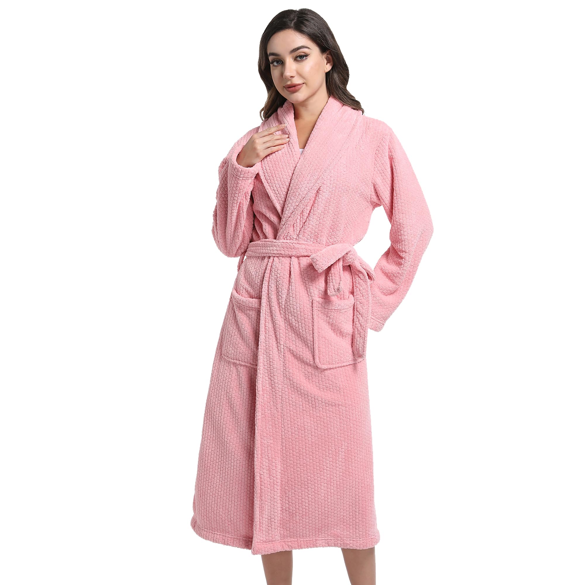 PJGGZ Women's Shawl Collar Bathrobe, Soft Long Towel Robes for Women - Super Absorbent Quick Dry Yet Warm(Light Pink, S/M)
