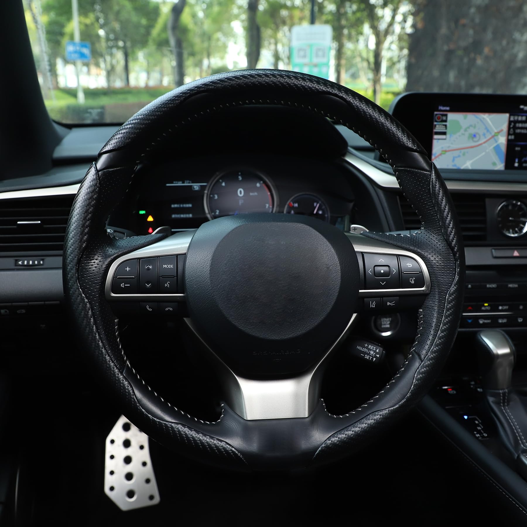 Amiss 3pcs Carbon Fiber Anti-Skid Steering Wheel Cover, Waterproof & Segmented Butterfly Design, Universal 99% Vehicle Wheel Cover Protector, Car Interior Accessories, Black
