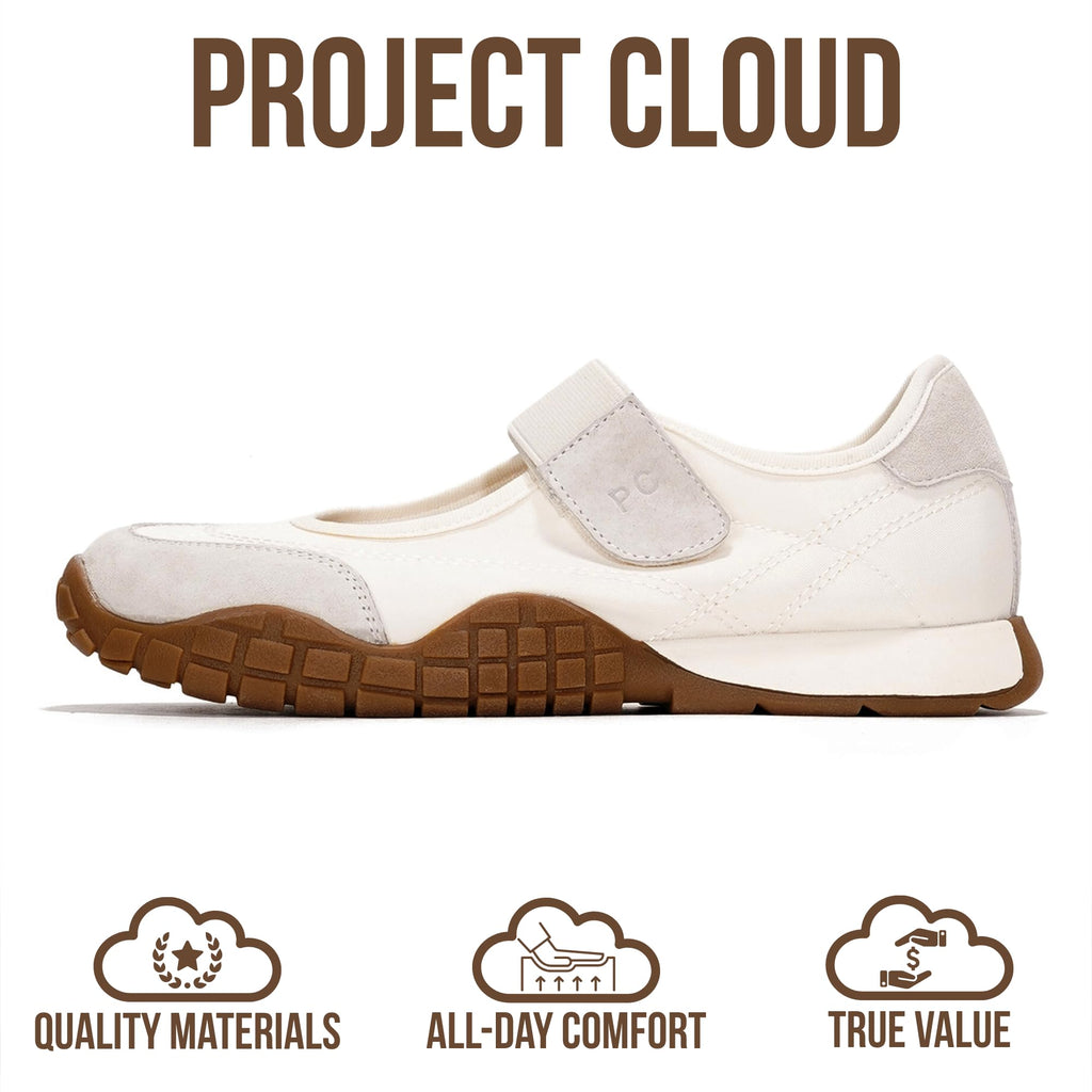 Project Cloud Womens Shoes - Lightweight Mary Jane Shoes Women with Memory Foam Insole - Non Slip Flats for Women Footwear - Women's Fashion Sneakers 2026 (Donna, Whit, 7.5) White