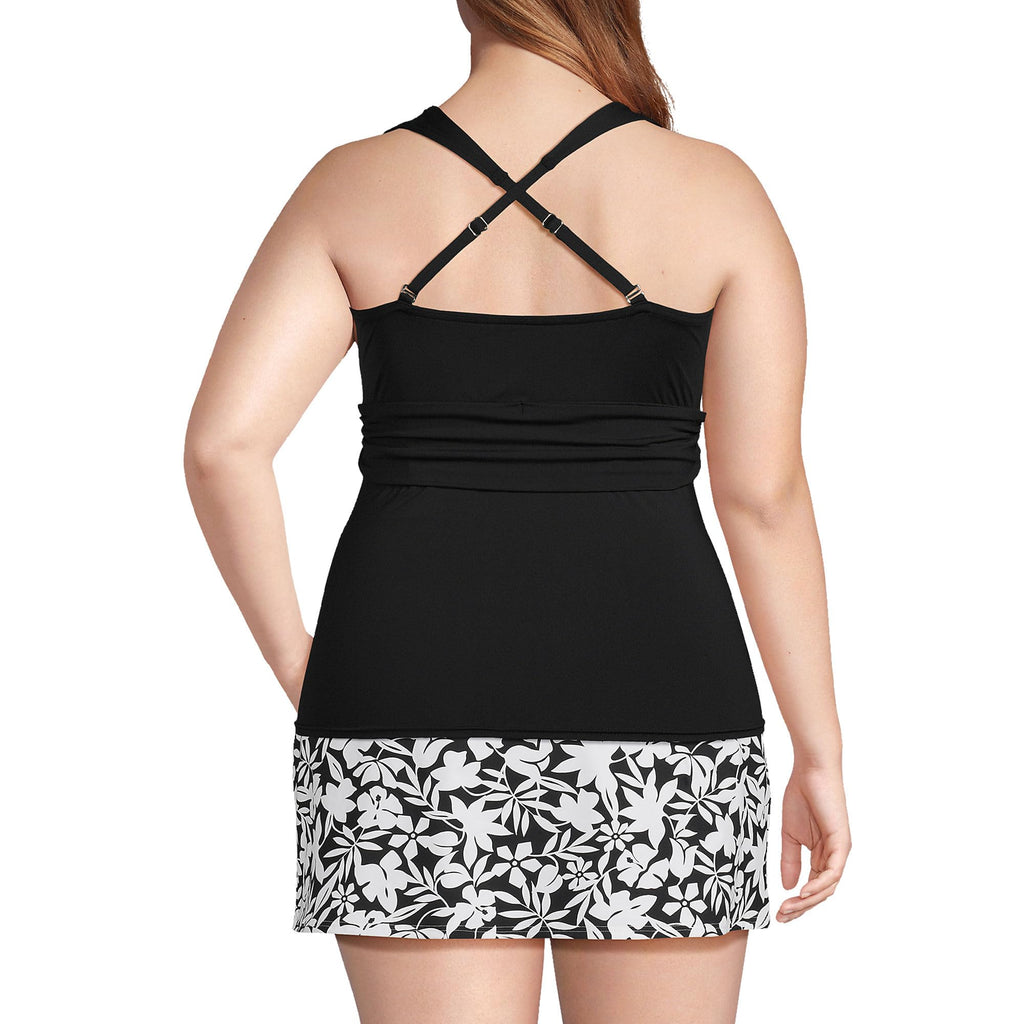 Lands' End Women's Petite V-Neck Plunge X Back Tankini Top X-Small Black