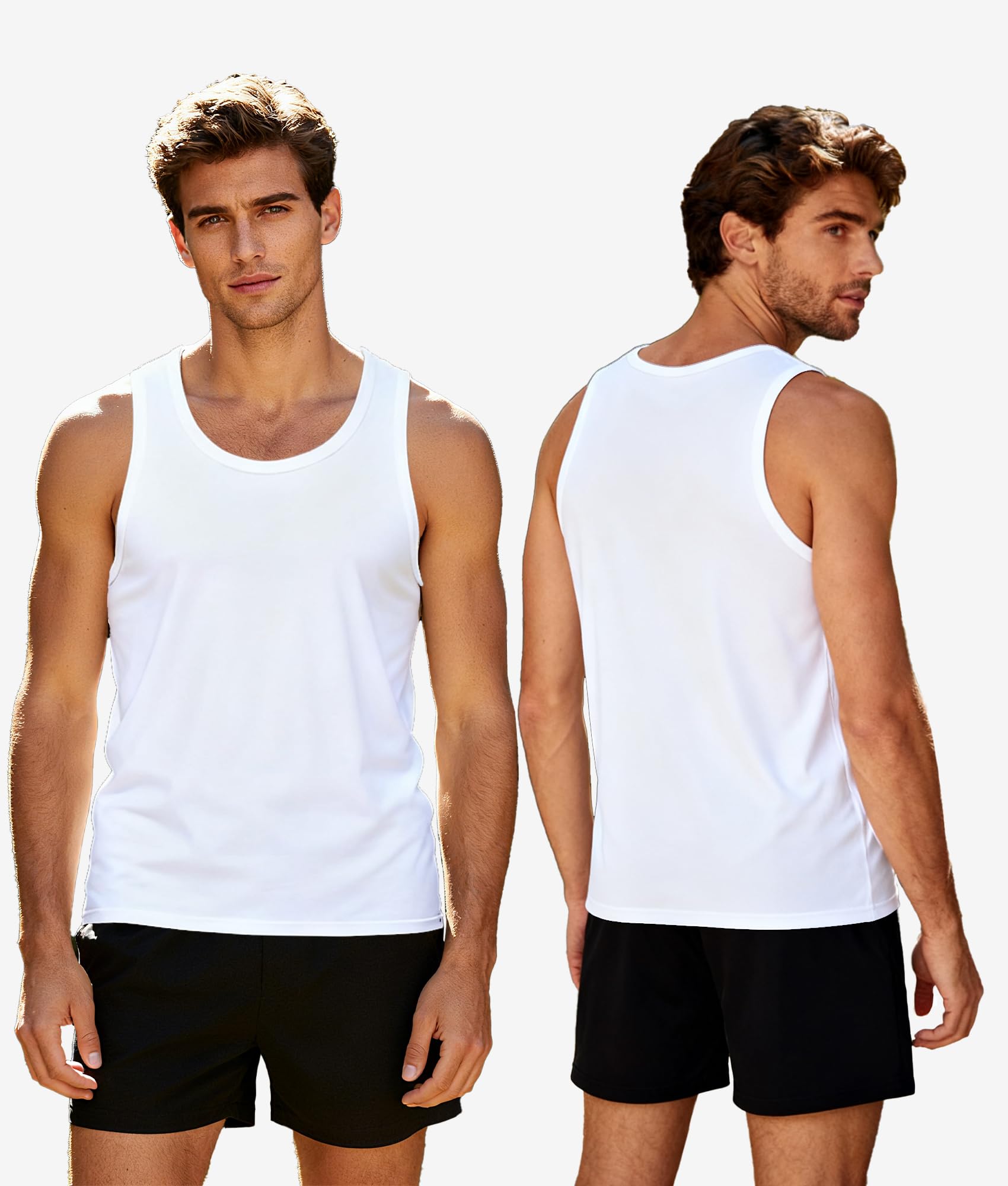 BAMBOO COOL Men's Tank Top White Undershirts Moisture Wicking Breathable, Fitted Ruglar Fit T Shirts for Men 3 Pack