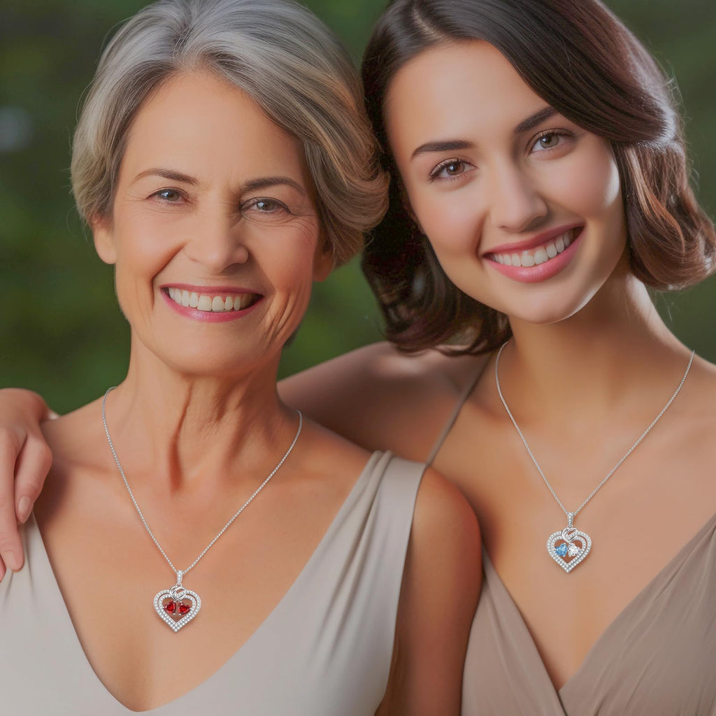 LOUISA SECRET Sparkling Double Heart Birthstone Necklace Gifts for Women, 925 Sterling Silver Fine Jewelry, Pendant Heart Necklace Birthday Anniversary Christmas Gift for Women Wife Mom Girlfriend