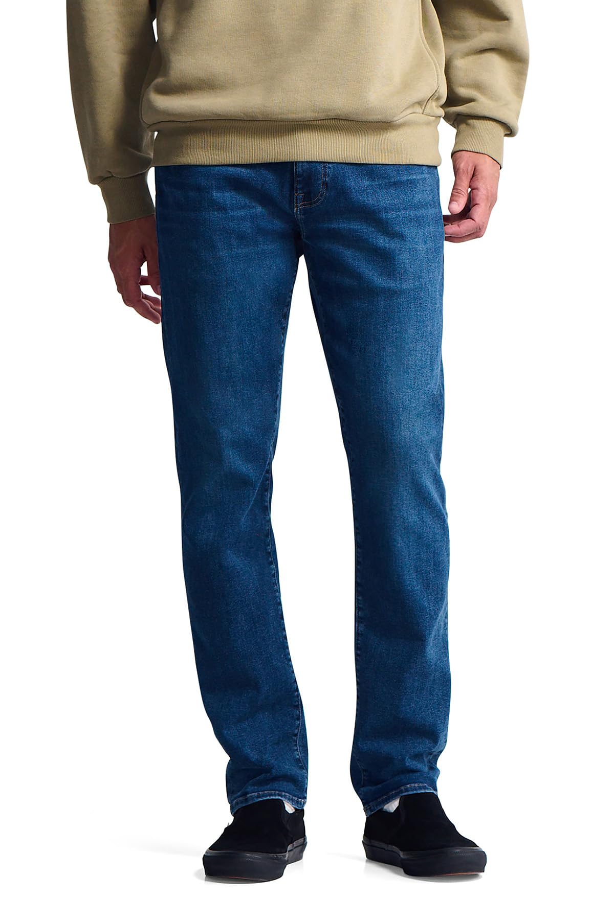 General Denim Works Ride Men's Regular Rise Slim Leg Jeans, Dark Brushed Denim, 34x30