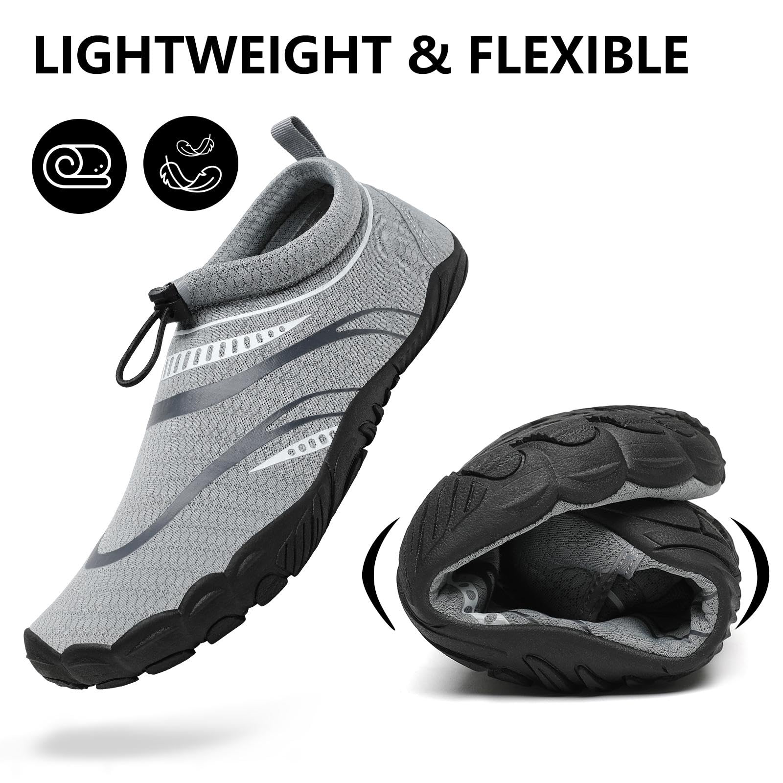 Mishansha Water Shoes Men Quick Dry Swim Shoes for Men Lightweight Non-Slip Aqua Beach Smoky Grey-E0153 12.5 Women/10.5 Men