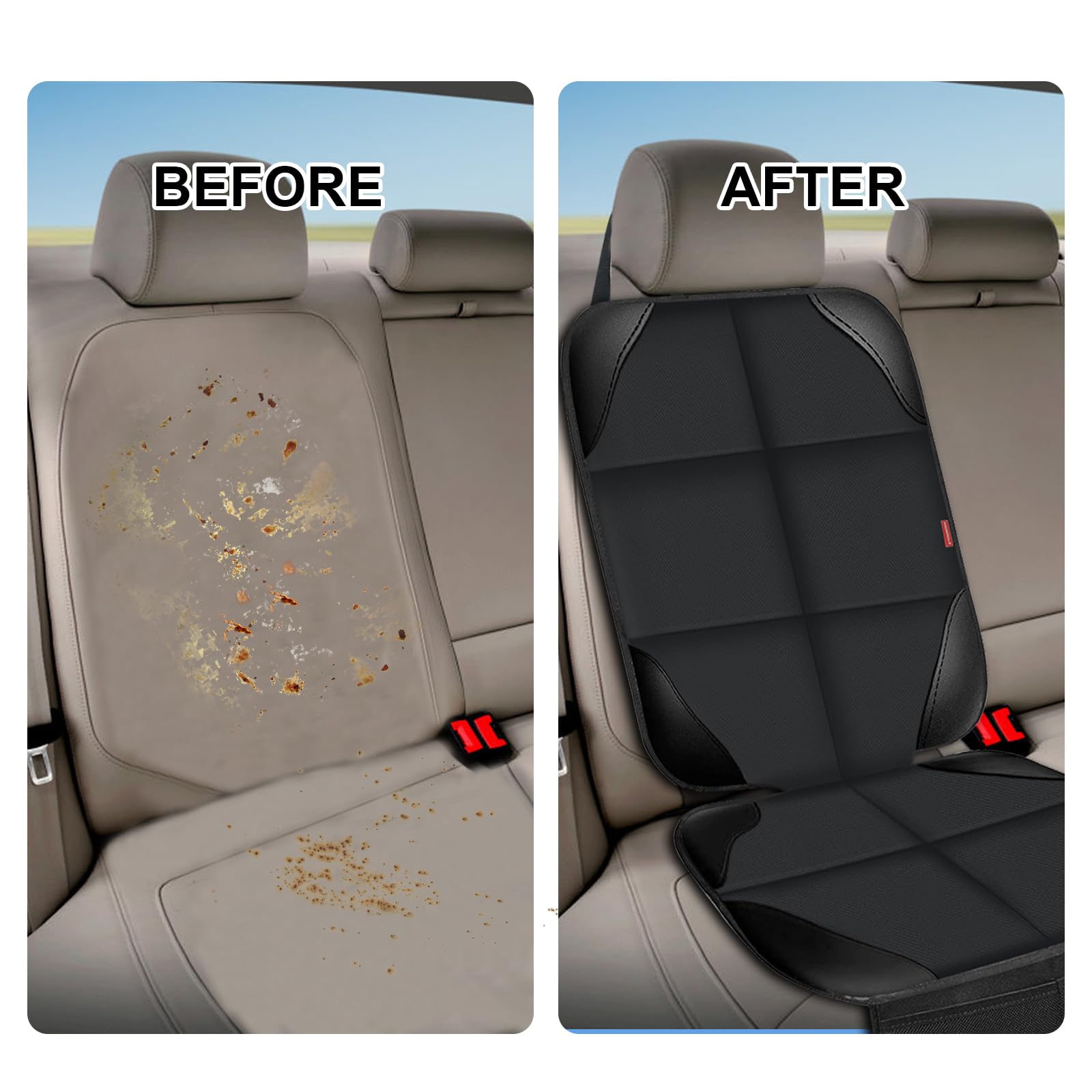 MORROLS Car Seat Protector for Child Seats,1 Pack Car Seat Cushion,Waterproof Fabric Car Seat Covers for Non-Slip Backing Mesh Pockets for Baby,Pet,SUV, Sedan and Trunk(Black)