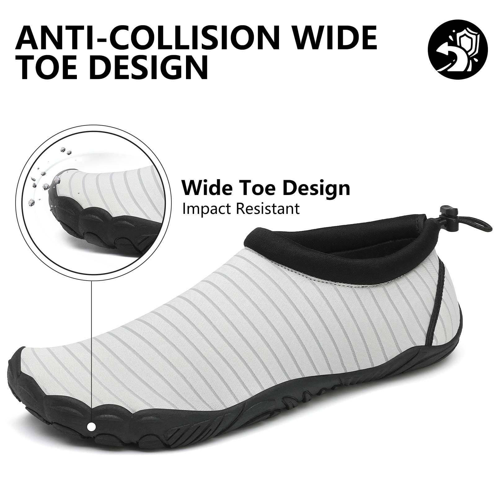 Mishansha Womens Mens Water Shoes Wide Toe Box Swim Beach Barefoot Shoes Quick Dry Non Slip Pale Grey 9.5 Women/7.5 Men