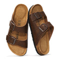 Project Cloud 100% Genuine Leather Flat Sandals For Women 2026 Cork Footbed Womens Sandals with Memory Foam and arch support Vacation Essentials Slides for Women Footwear (VenitaWD,TANDIS,8.5)