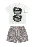 WDIRARA Men's 2 Piece Outfit Short Sleeve Lip Graphic Tees Camo Shorts Set Streetwear Outfits Multicolor Medium