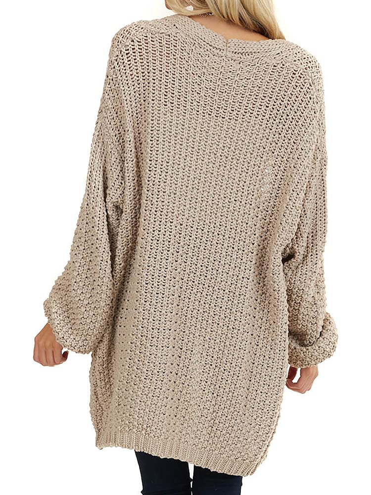 Maroway Womens Long Sleeve Cardigan Oversized Open Front Sweaters Casual Knitwear Khaki