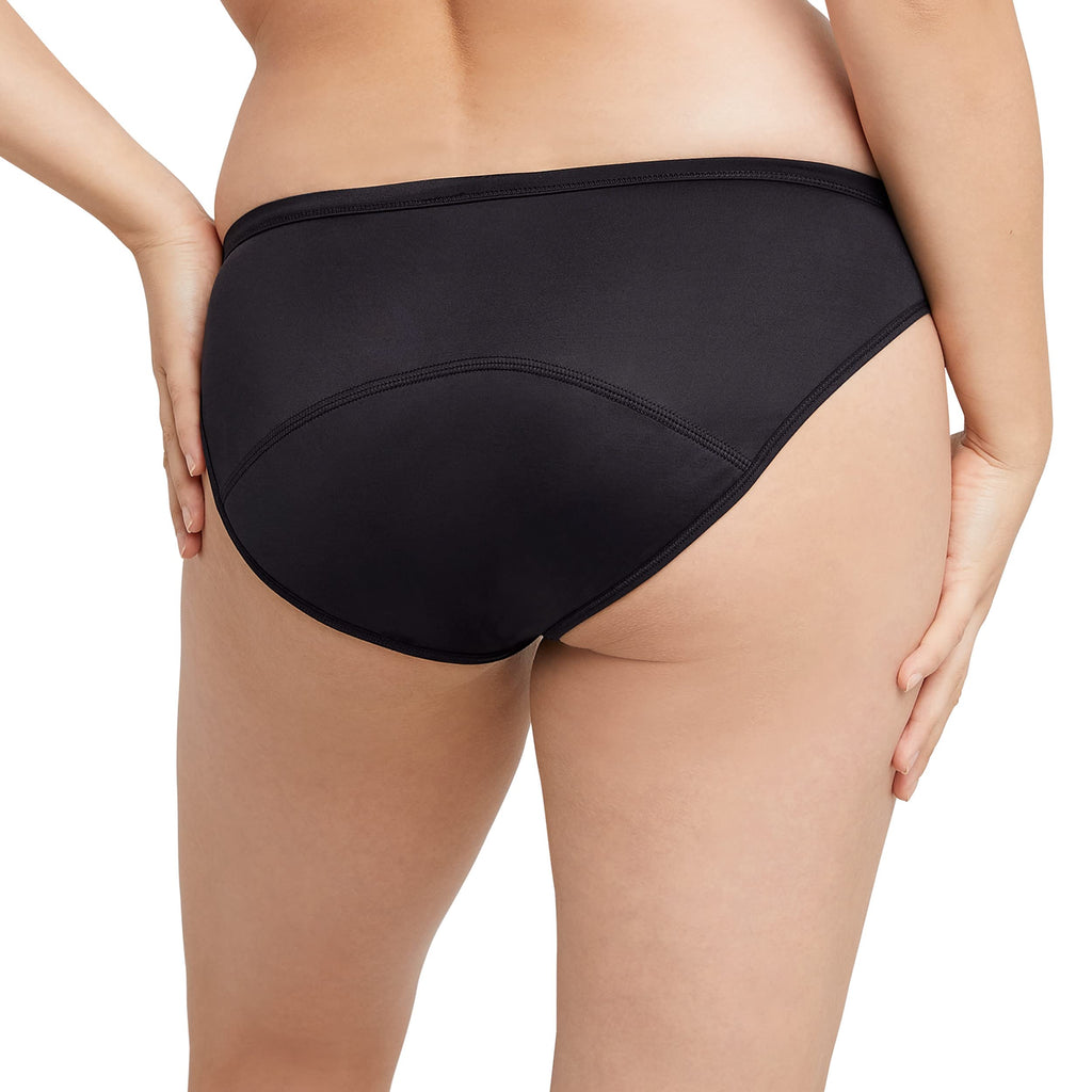 Maidenform Women's Moderate Protection Period Bikini Panties, Built-in Liner, Odor Guard, 3-Pack, Black, Black, Black