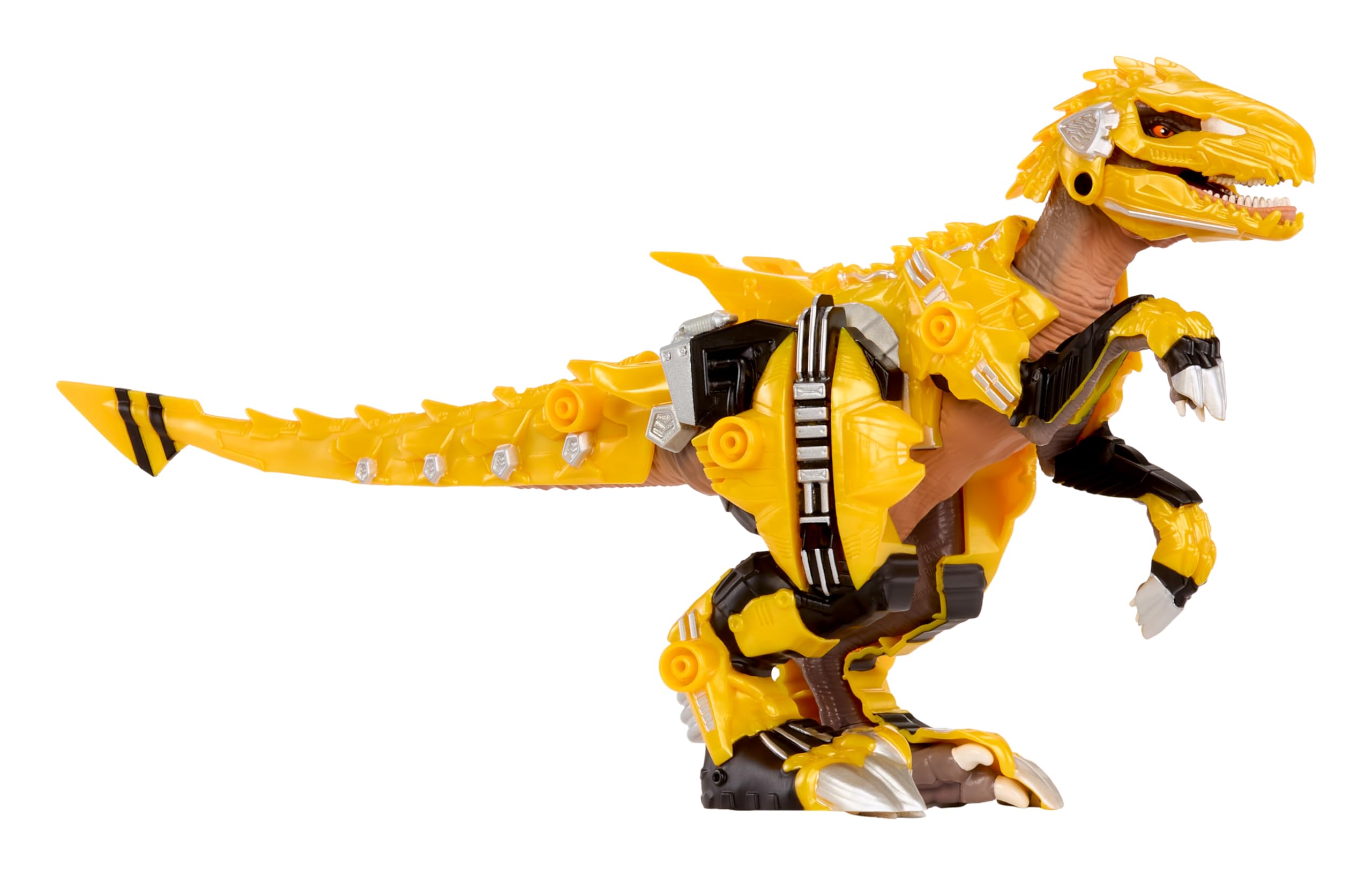 Armorsaurs Armor-Up Yellow Raptor Dinosaur Blaze Toy Figure with 7 Removable Armor Pieces and Tail-Triggered Chomp Action, 7" H x 15.2" L, Kids, Boys, Girls, Ages 6+
